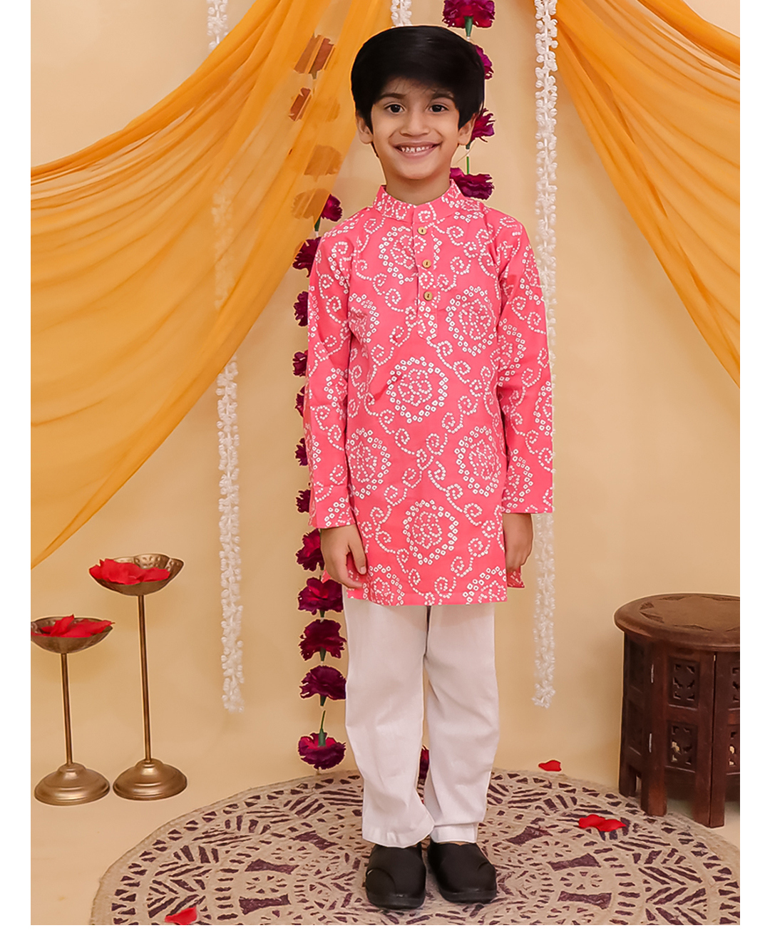 AJ Dezines Cotton Woven Full Sleeves Bandhani Designed Kurta Pyjama Set - Red-picture-12