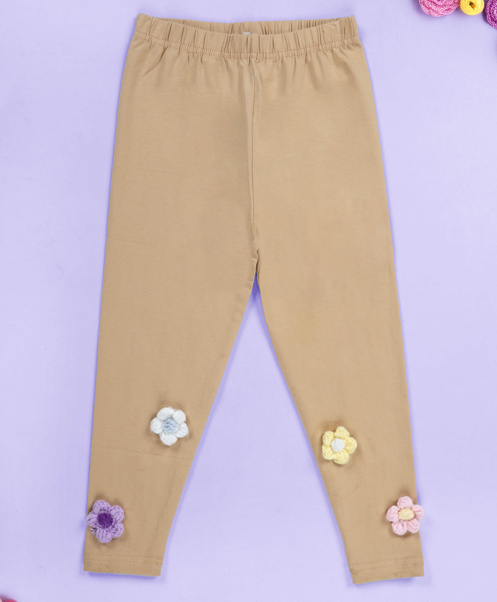 Kiddopanti Cotton Spandex Knit Floral Crochet Leggings - Beige-picture-18