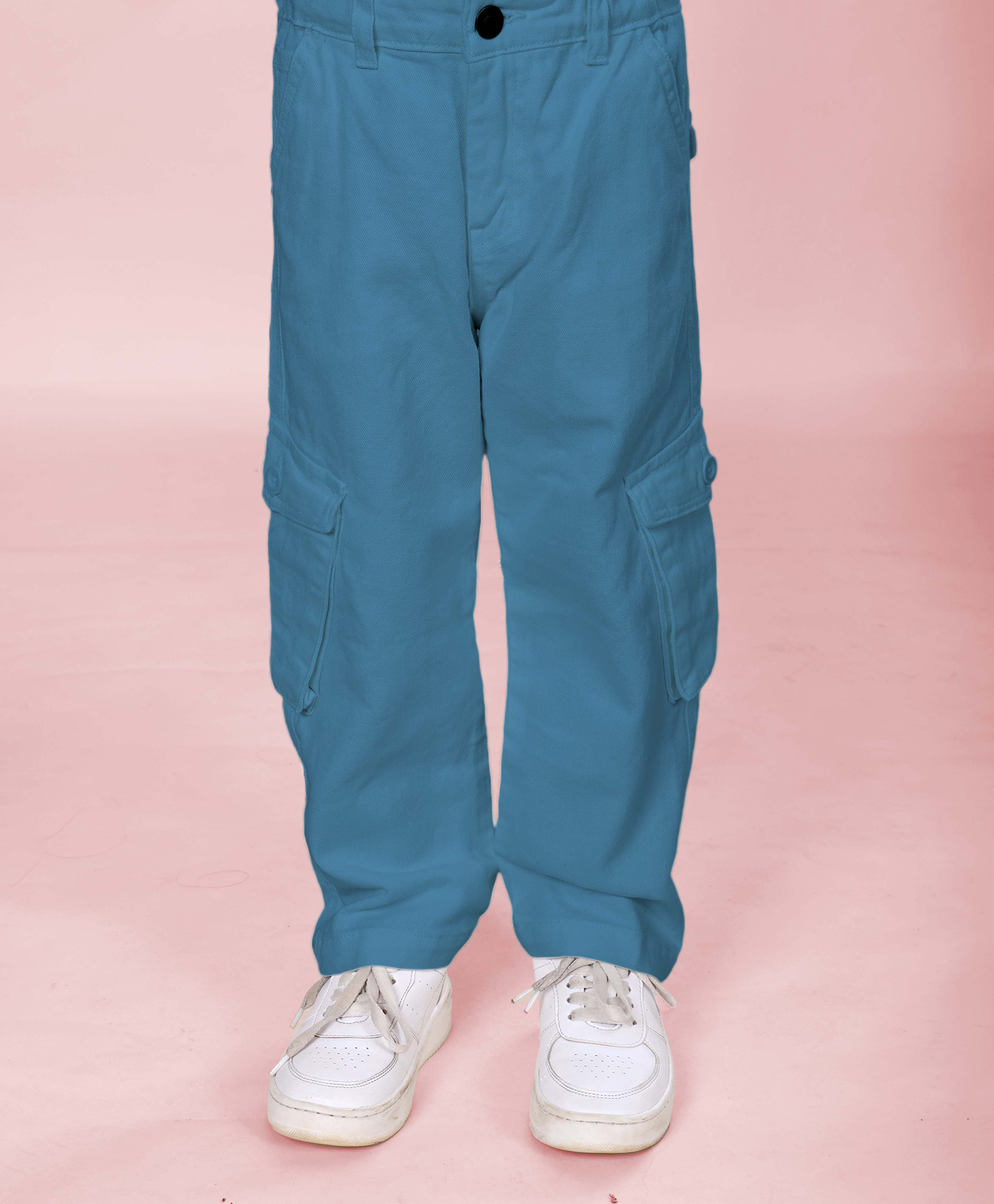 Kiddopanti Cotton Woven Solid Cargo Pants - Teal Blue-picture-33