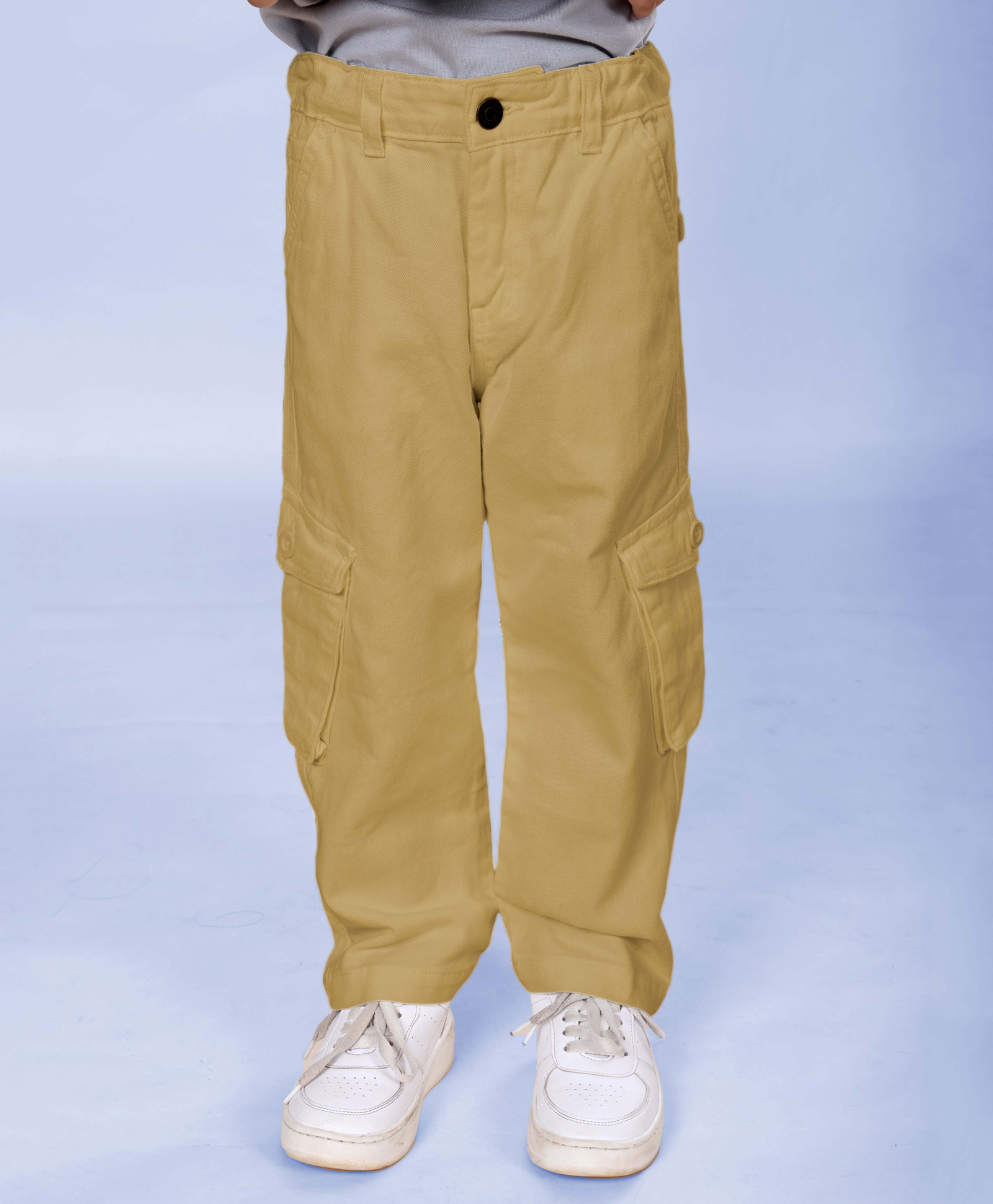 Kiddopanti Cotton Woven Solid Cargo Pants - Beige-picture-17