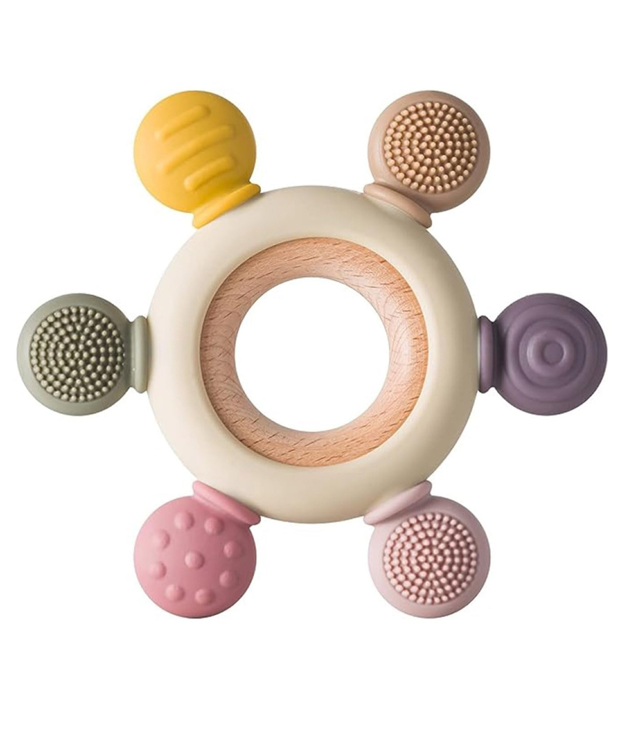 Luvlittle Wooden Teether, Baby Teething Toys Silicone Teethers BPA Free Silicone Rudder with Wooden Ring Soothe Babies Gums-Colour And Design May Vary-picture-36