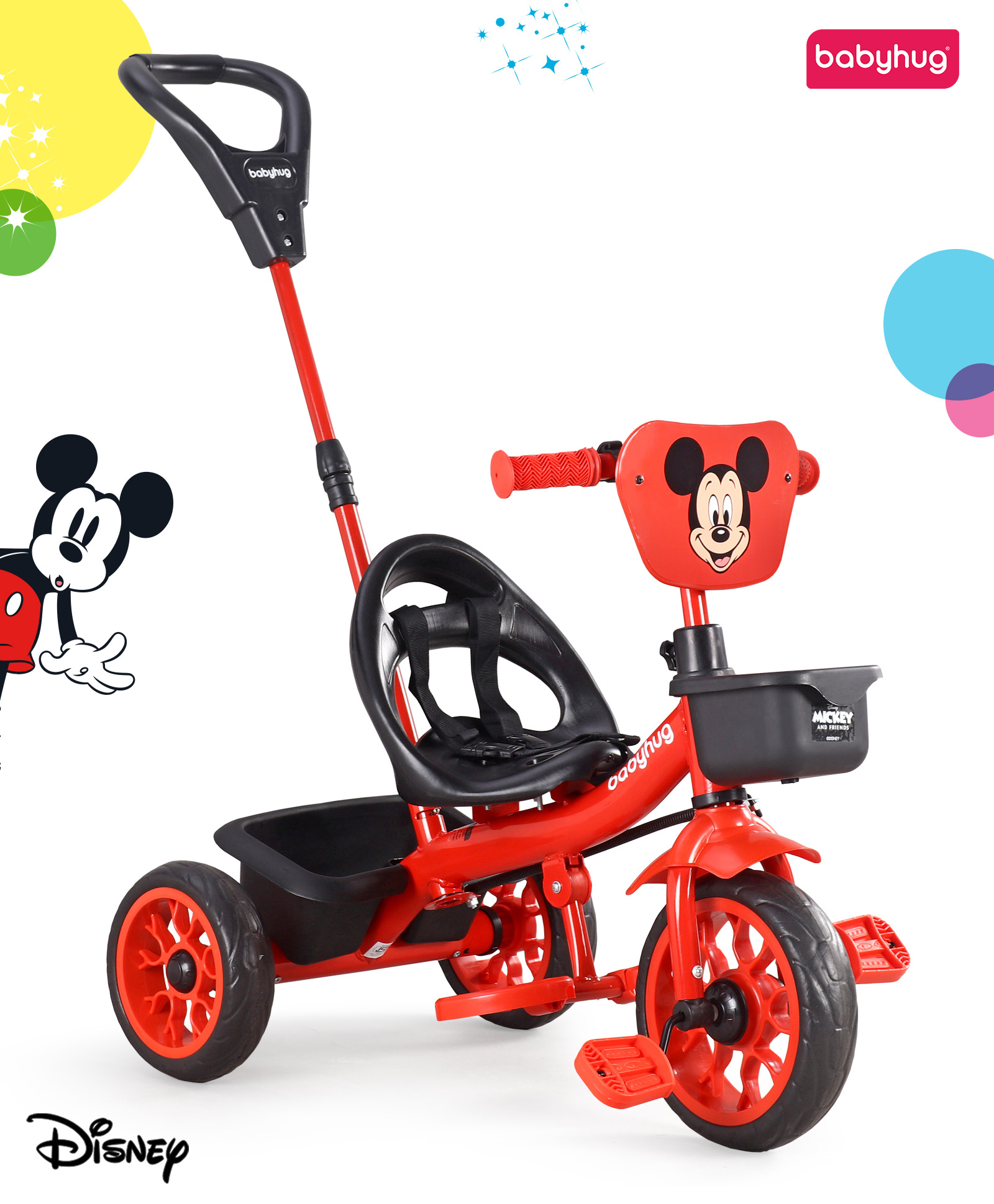 Babyhug Disney Mickey Kids Tricycle with Parental Push Handle- Red & Black| Antislip Pedals| Puncture Proof Wheels| Easy Assembling| Foldable Footrest| Toy for 2 to 5 year| Gifting Option-picture-28