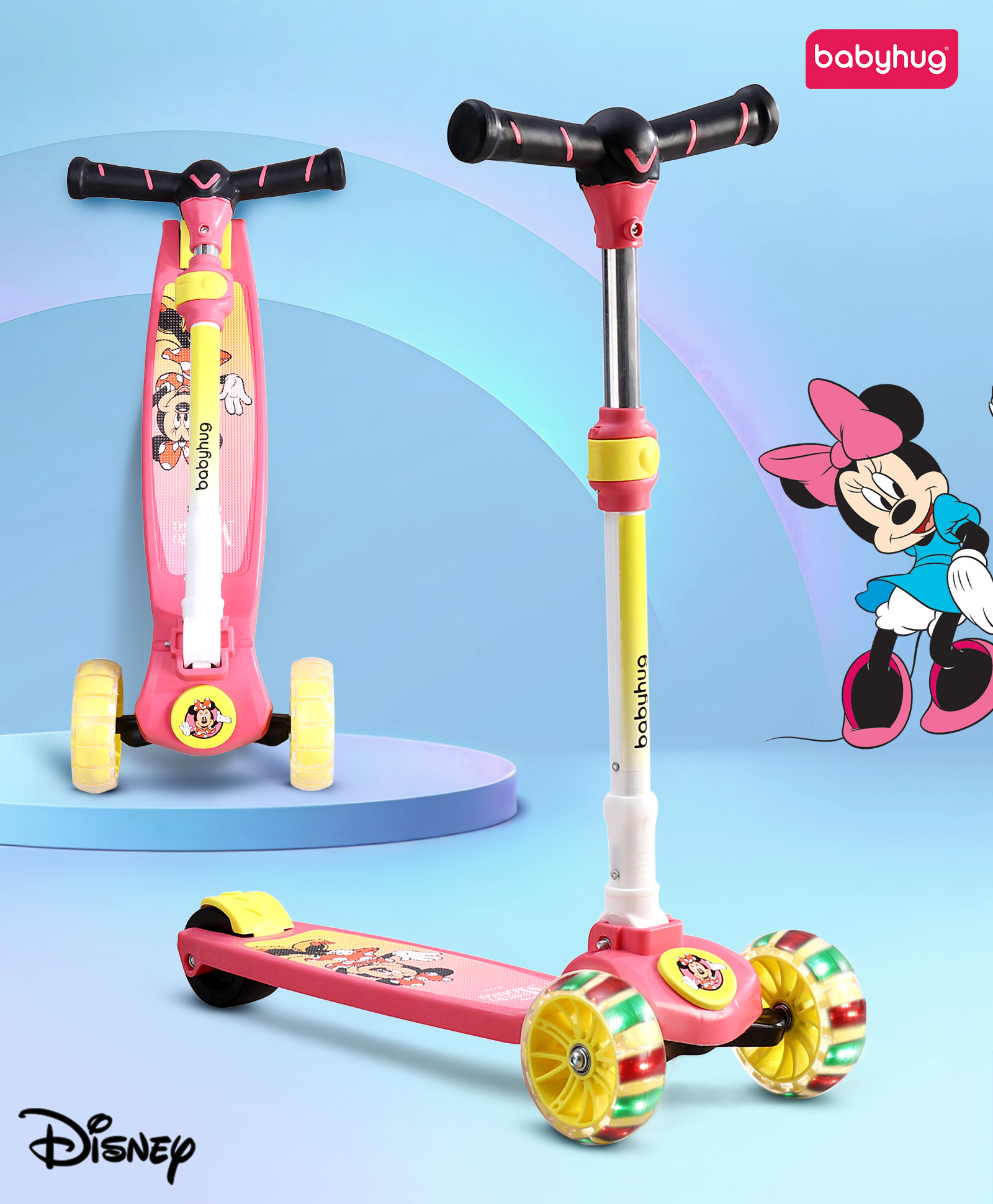 Babyhug Disney Minnie Kids 3 Wheel Scooter with Attractive Led Wheels- Pink & Black| Compact Fold| Lean-to-Steer| Toy for 3 to 14 Year Kids| Gifting Option| Physical Activity| 50 kg Capacity-image-21