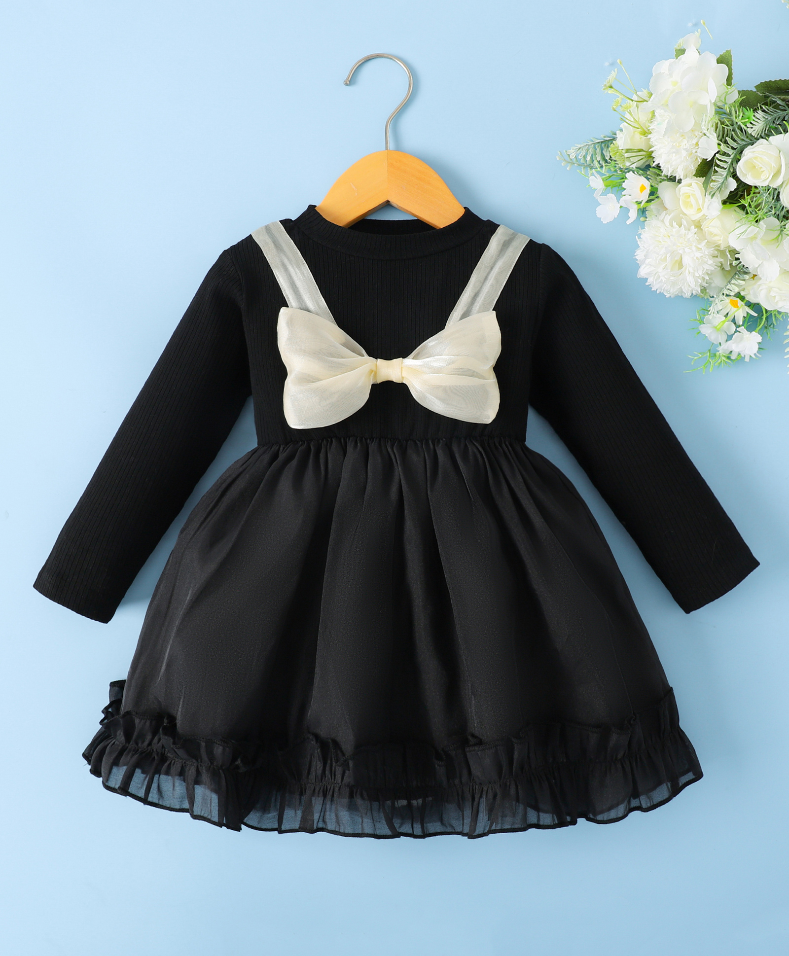 Mark & Mia Full Sleeves Party Dress With Bow Applique - Black-picture-27