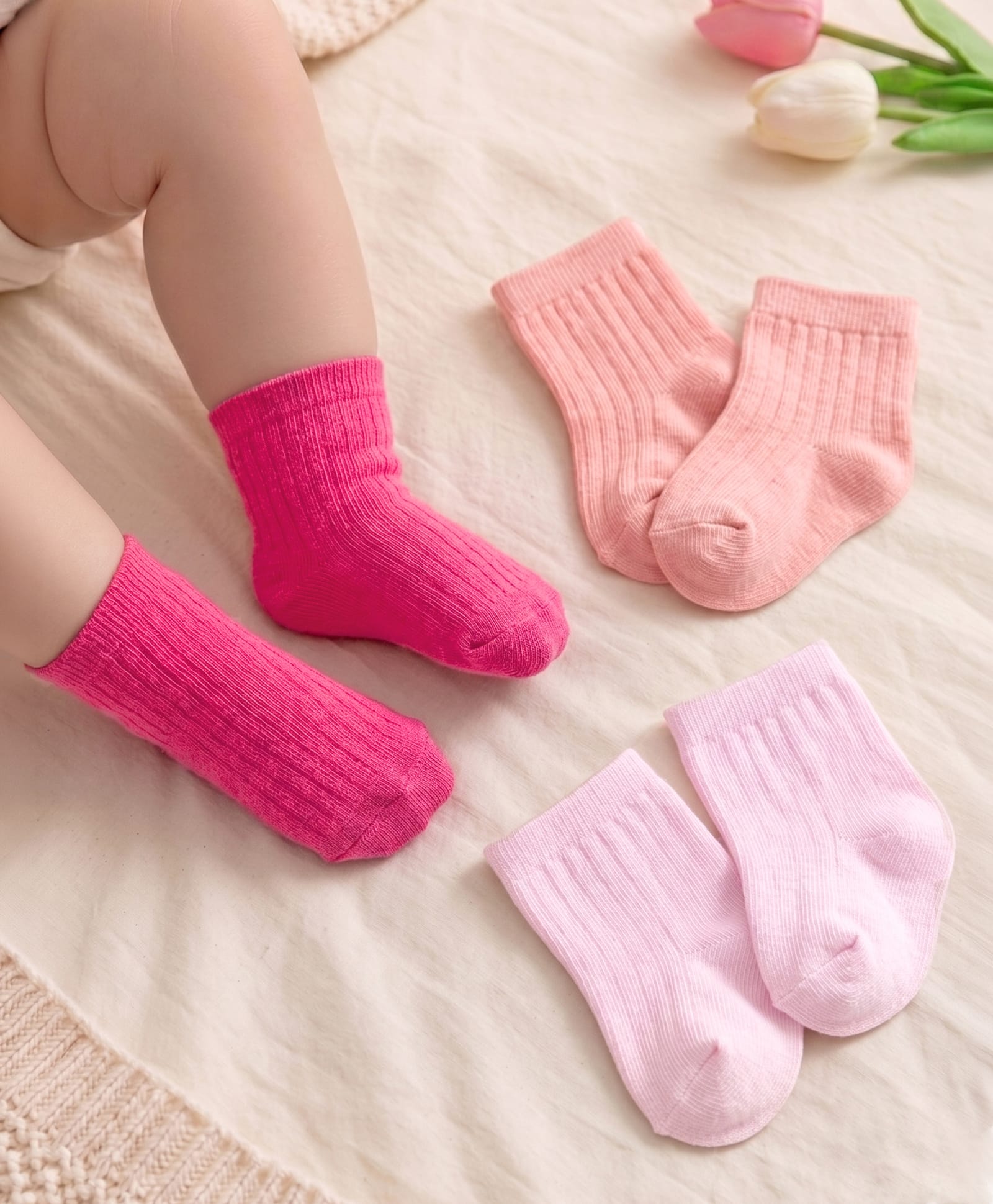 Cute Walk by Babyhug Knit Ankle Length Solid Color Anti Bacterial Socks Pack of 3 - Pink-image-30