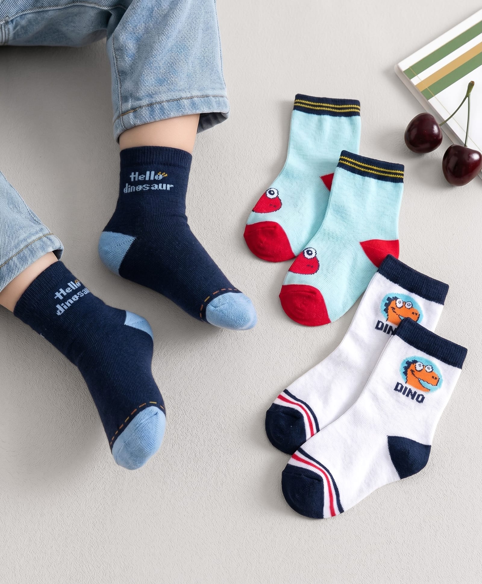 Cute Walk by Babyhug Knit Ankle Length Anti Bacterial Socks With Text Design Pack Of 3 - Navy Blue Aqua & White-image-27