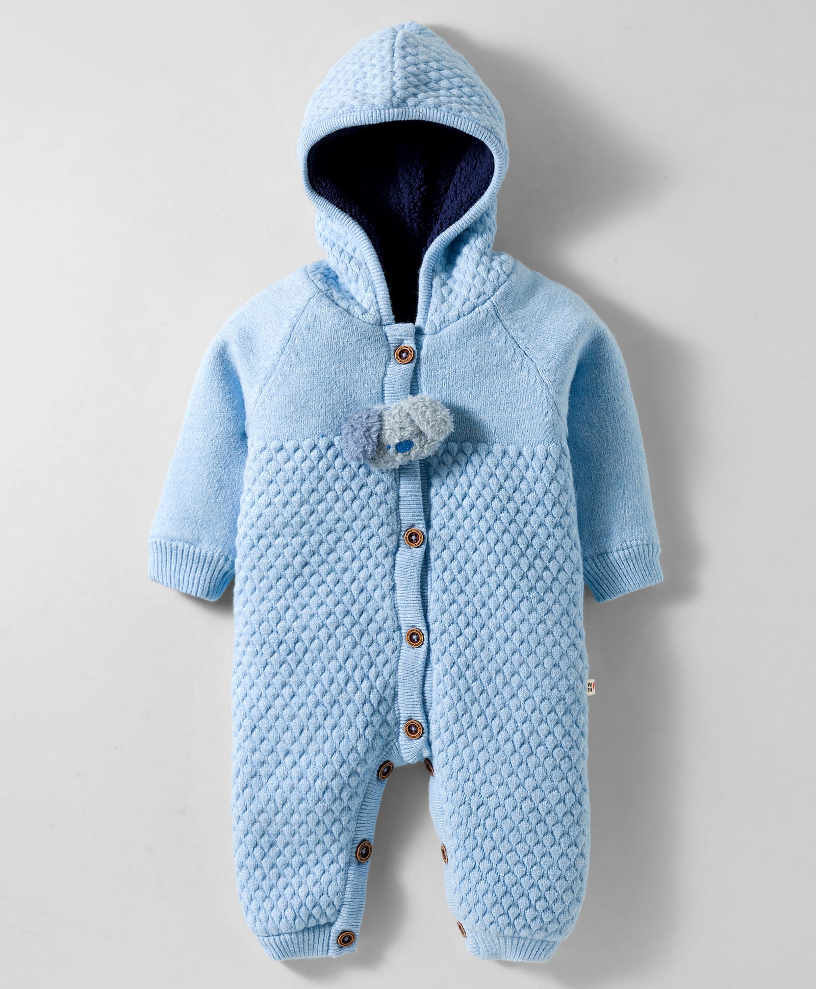 Yellow Apple Knit Full Sleeves Winter Wear Hooded Romper With Dog Applique - Light Blue-image-40