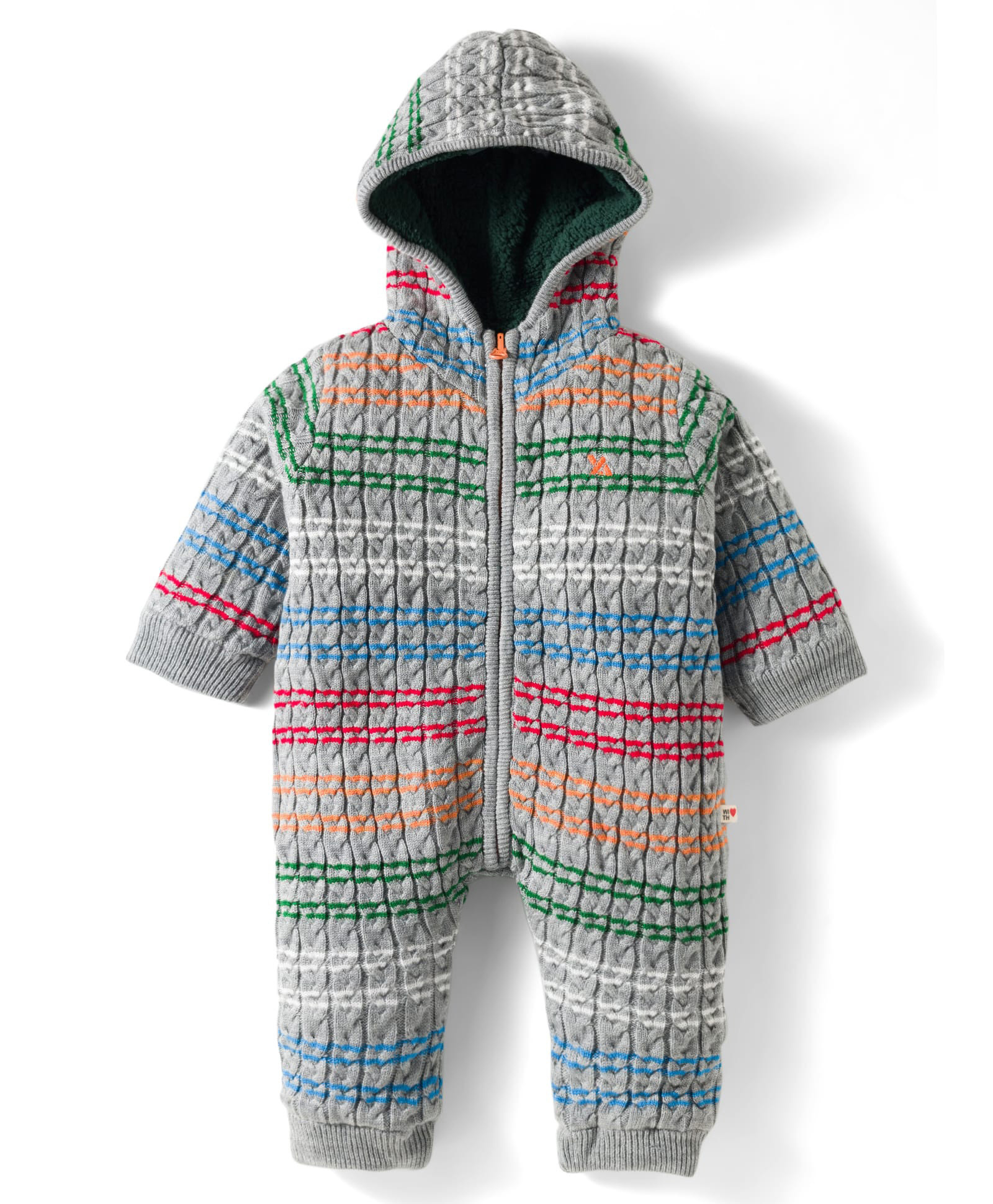 Yellow Apple Knit Full Sleeves Hooded Rompers with Cable Knit & Stripes Pack of 2 - Grey & Dark Green-image-15