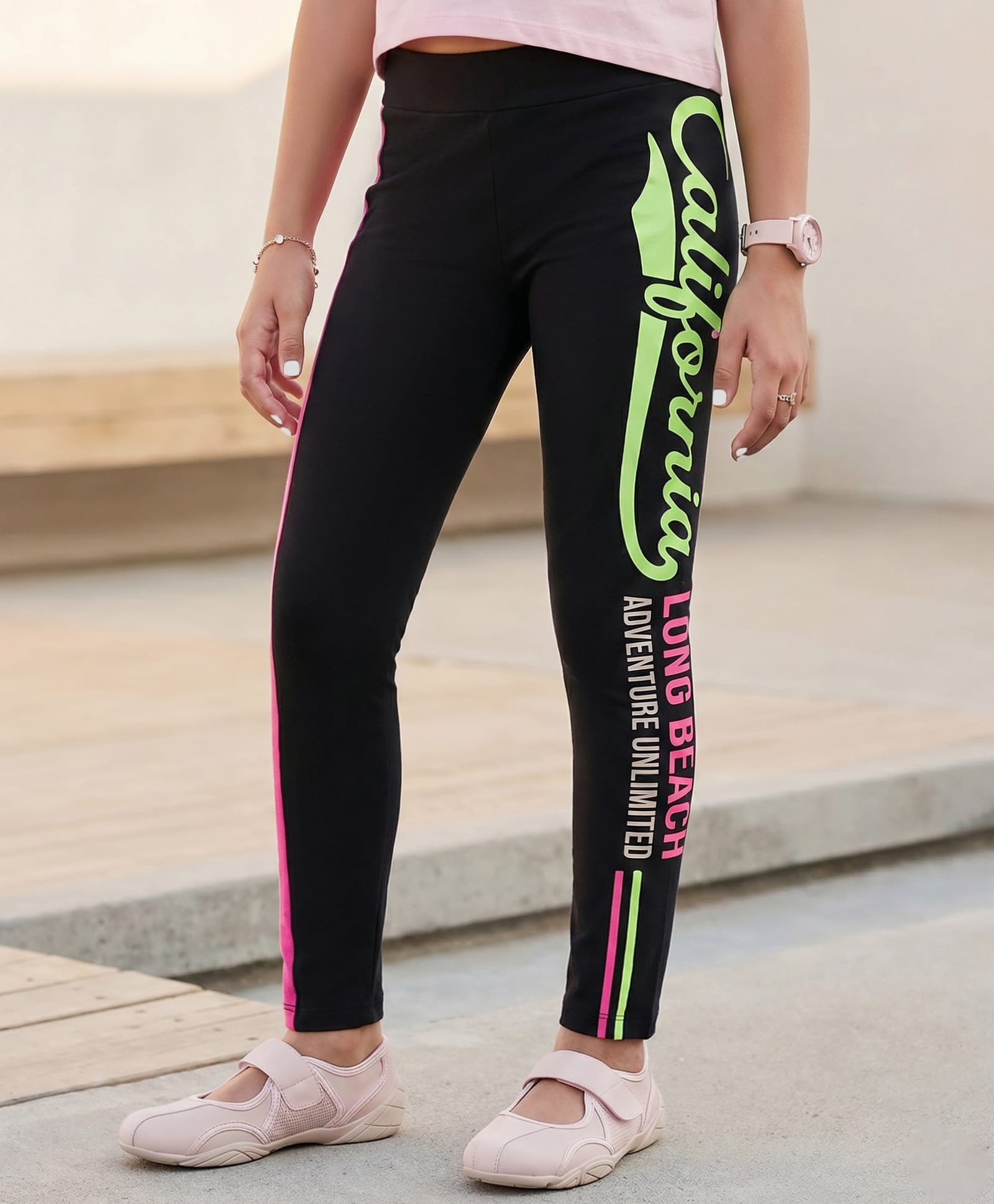 Pine Kids Cotton Lycra Knit Full Length Leggings With Text Print - Black-picture-20