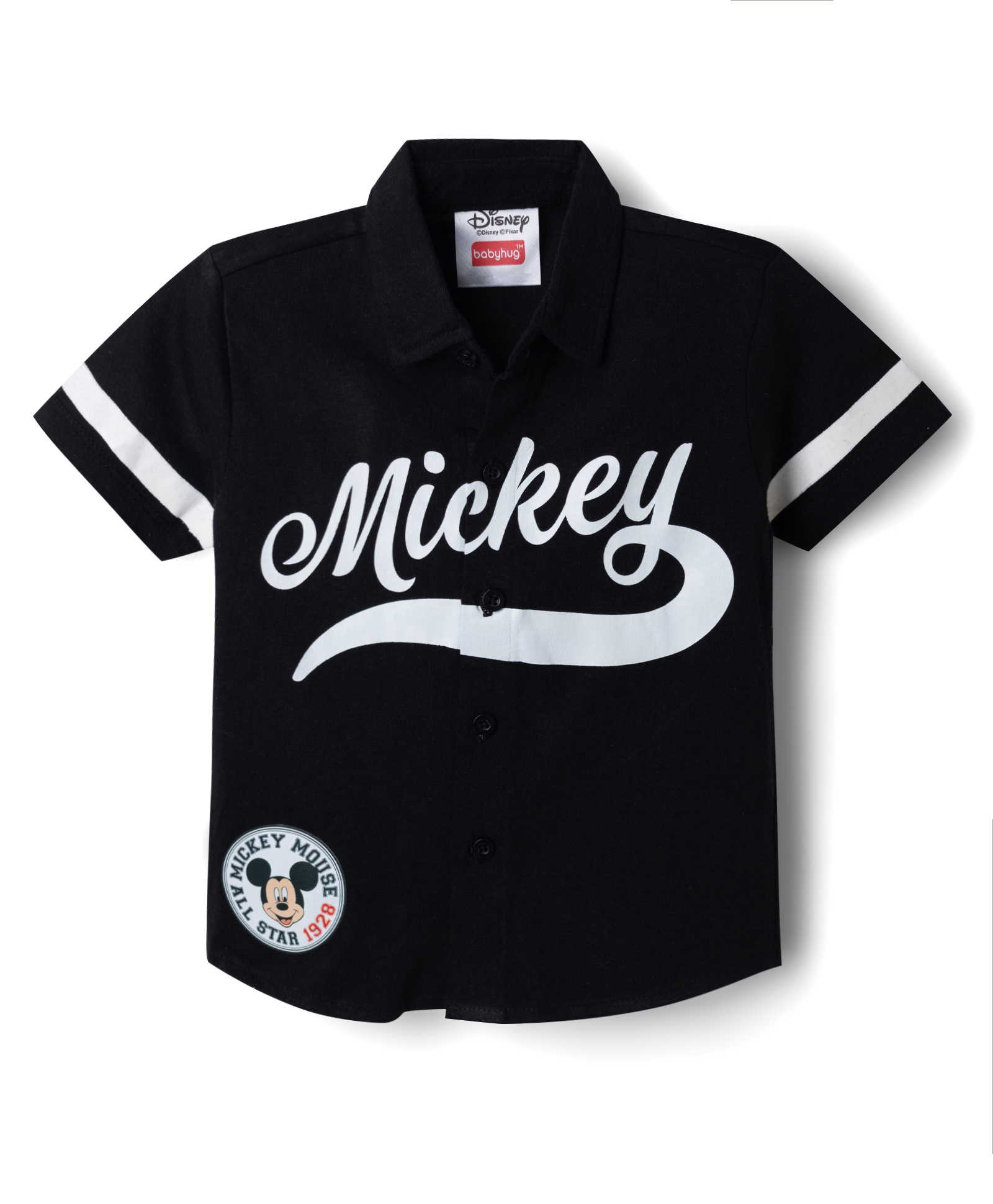 Babyhug Disney Poplin Woven Half Sleeves Shirt With Mickey Mouse Print - Black-picture-27
