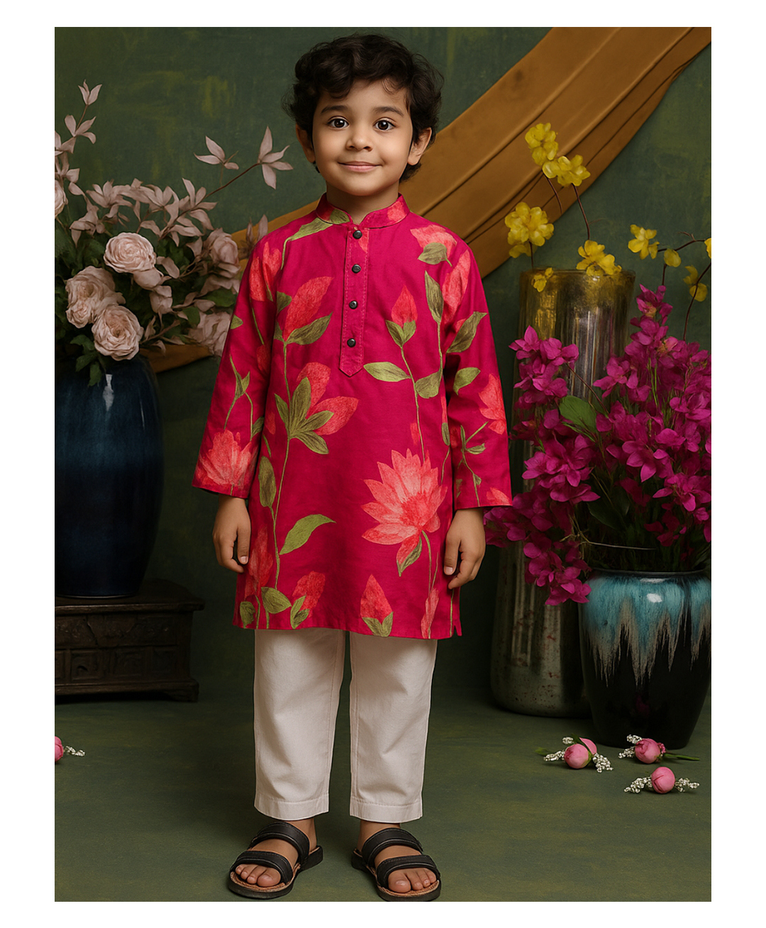 Saka Designs By Sapna Cotton Woven Full Sleeves Floral Printed Kurta Pyjama Set - Red & White-picture-18