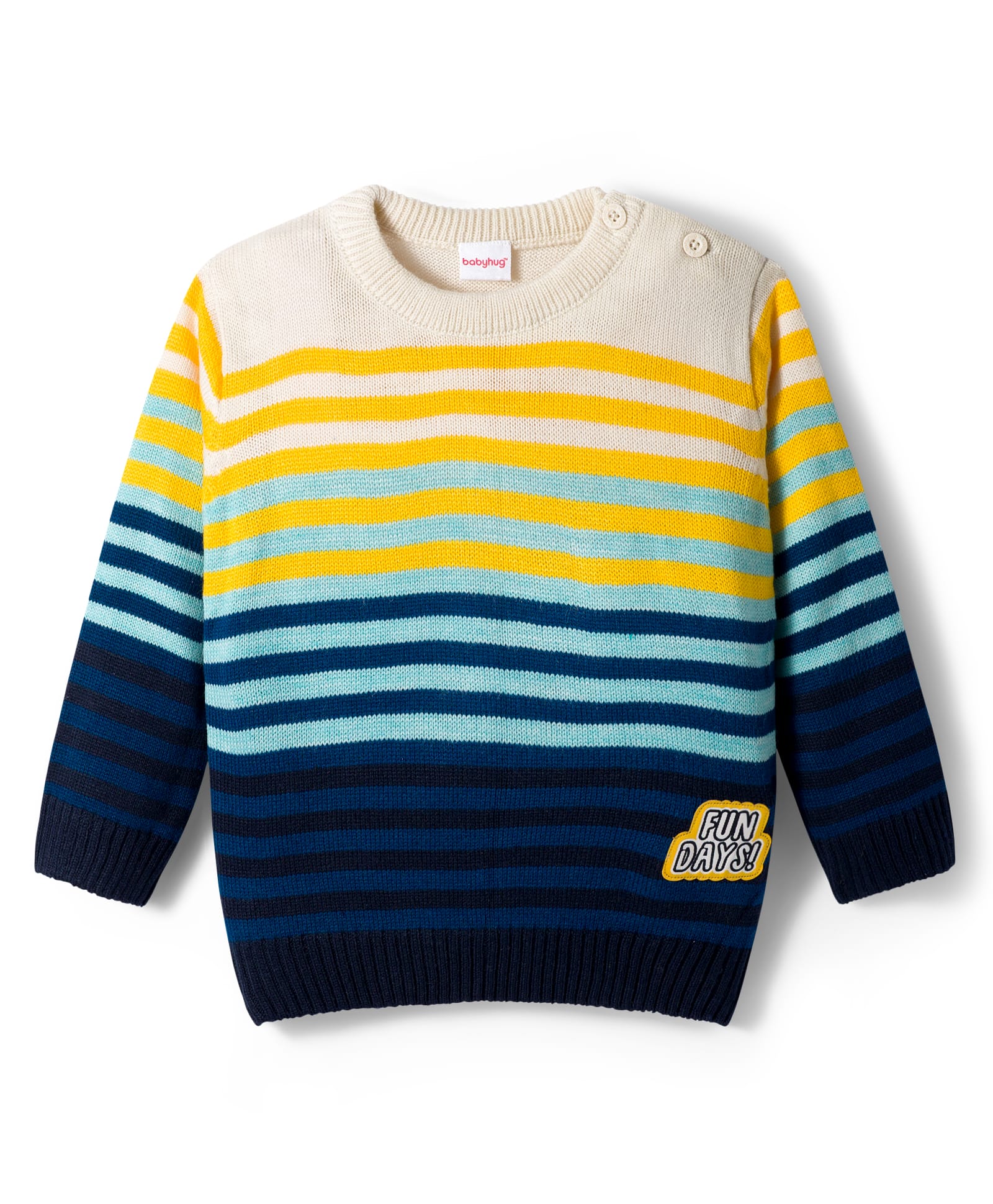 Babyhug Knitted Full Sleeves Striped Pullover Sweater With Patch Design - Multicolor-image-23
