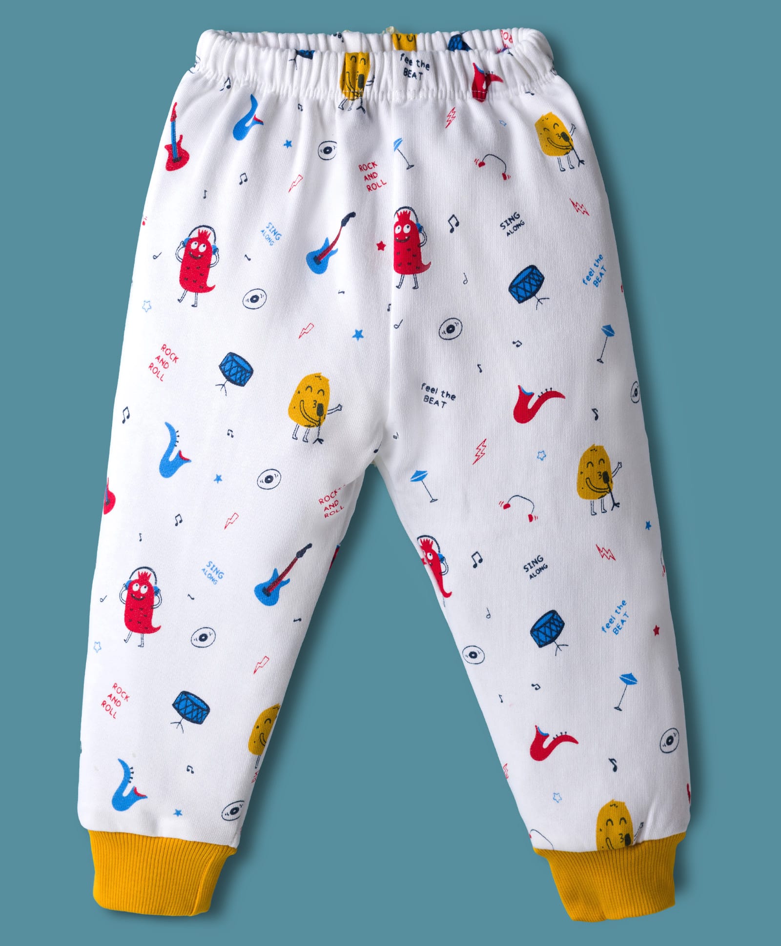 Simply Knit Full Length Fleece Pant With Musical Instrument Print - White-picture-17