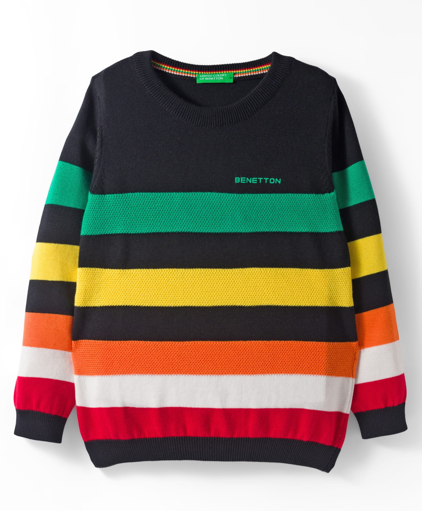 UCB 100% Cotton Fleece Knit Full Sleeves Pullover Sweater with Structure Stripes - Black-image-11
