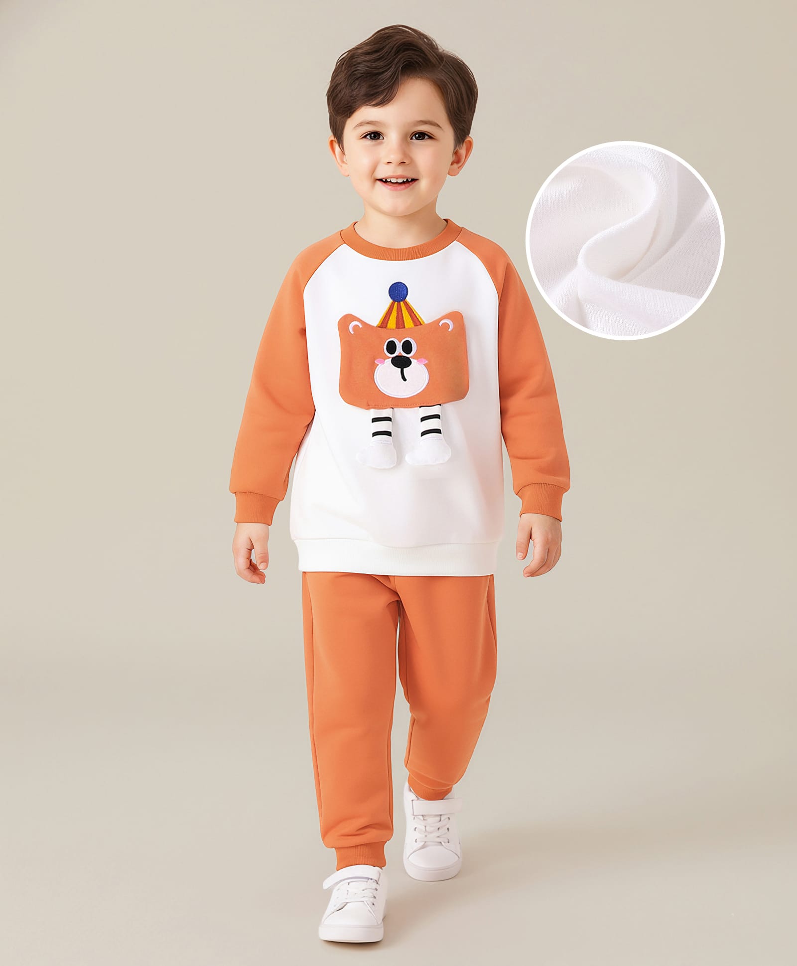 Mark & Mia Full Raglan Sleeves WinterT-Shirt & Lounge Pant Set With Tiger Applique - Orange-image-44