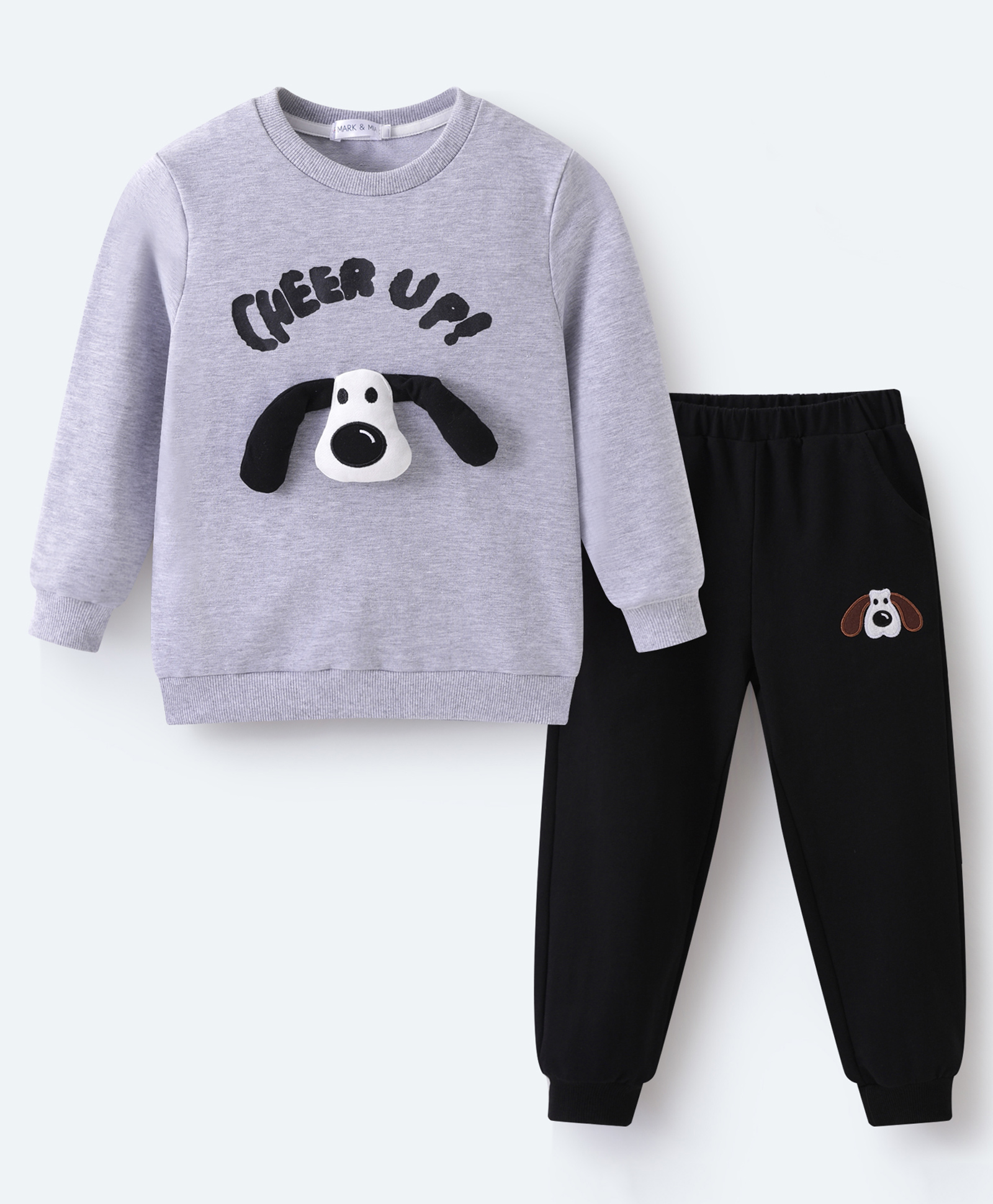 Mark & Mia Cotton Full Sleeves Winter Wear T-Shirt & Lounge Pant Set With Dog Applique & Text Print - Grey-picture-26