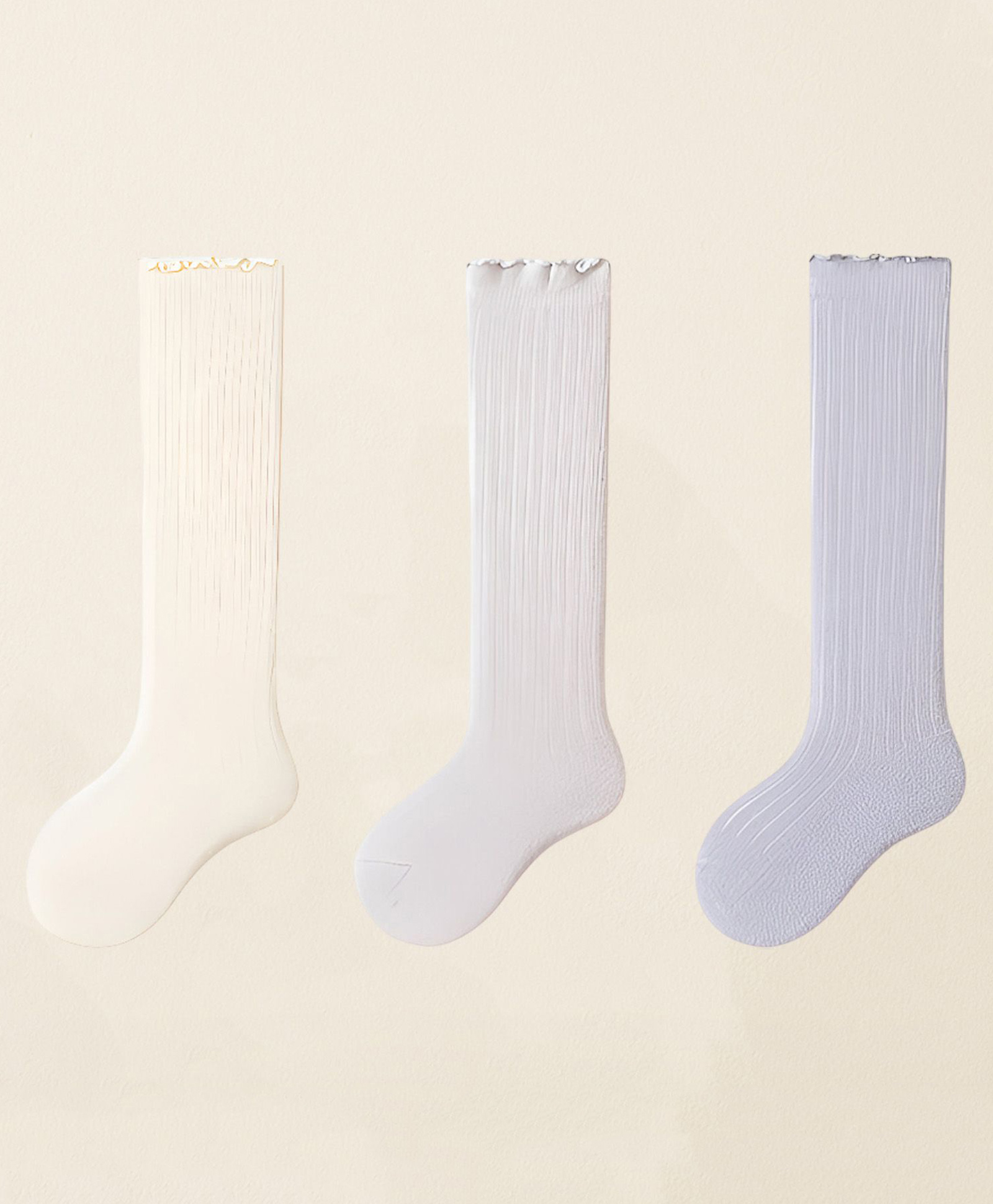 SYGA Pack of 3 Cotton Ribbed Socks - Off-White Light Grey & Light Blue-image-21