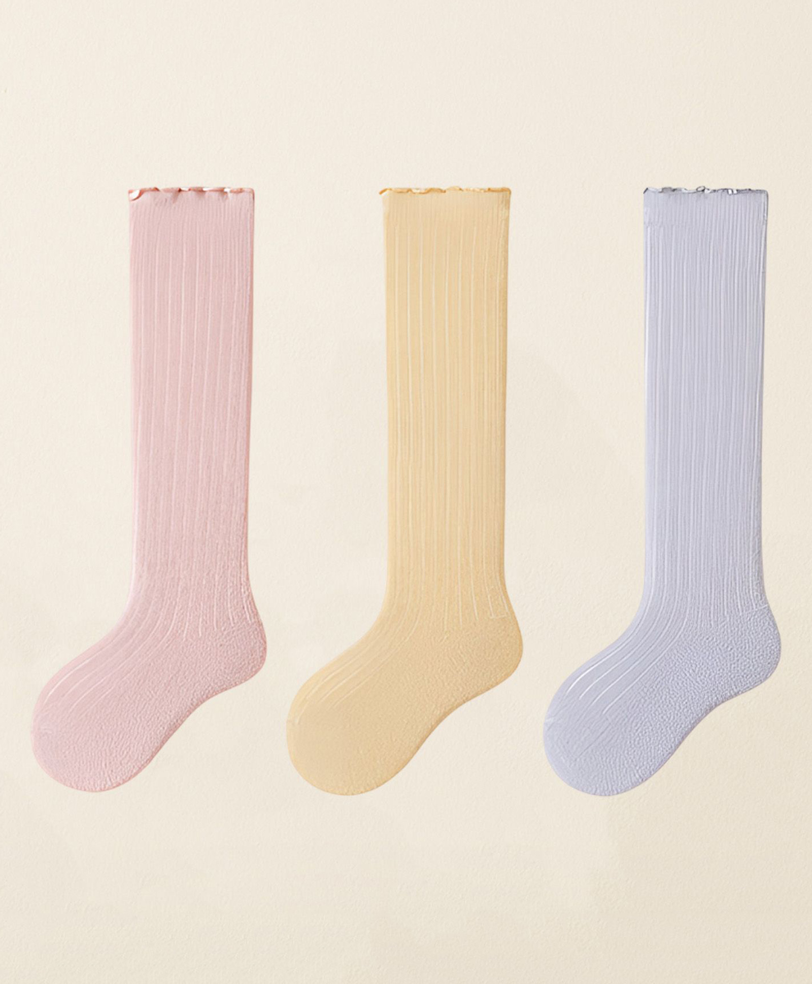 SYGA Pack of 3 Cotton Ribbed Socks - Pink Khaki & Light Blue-image-28