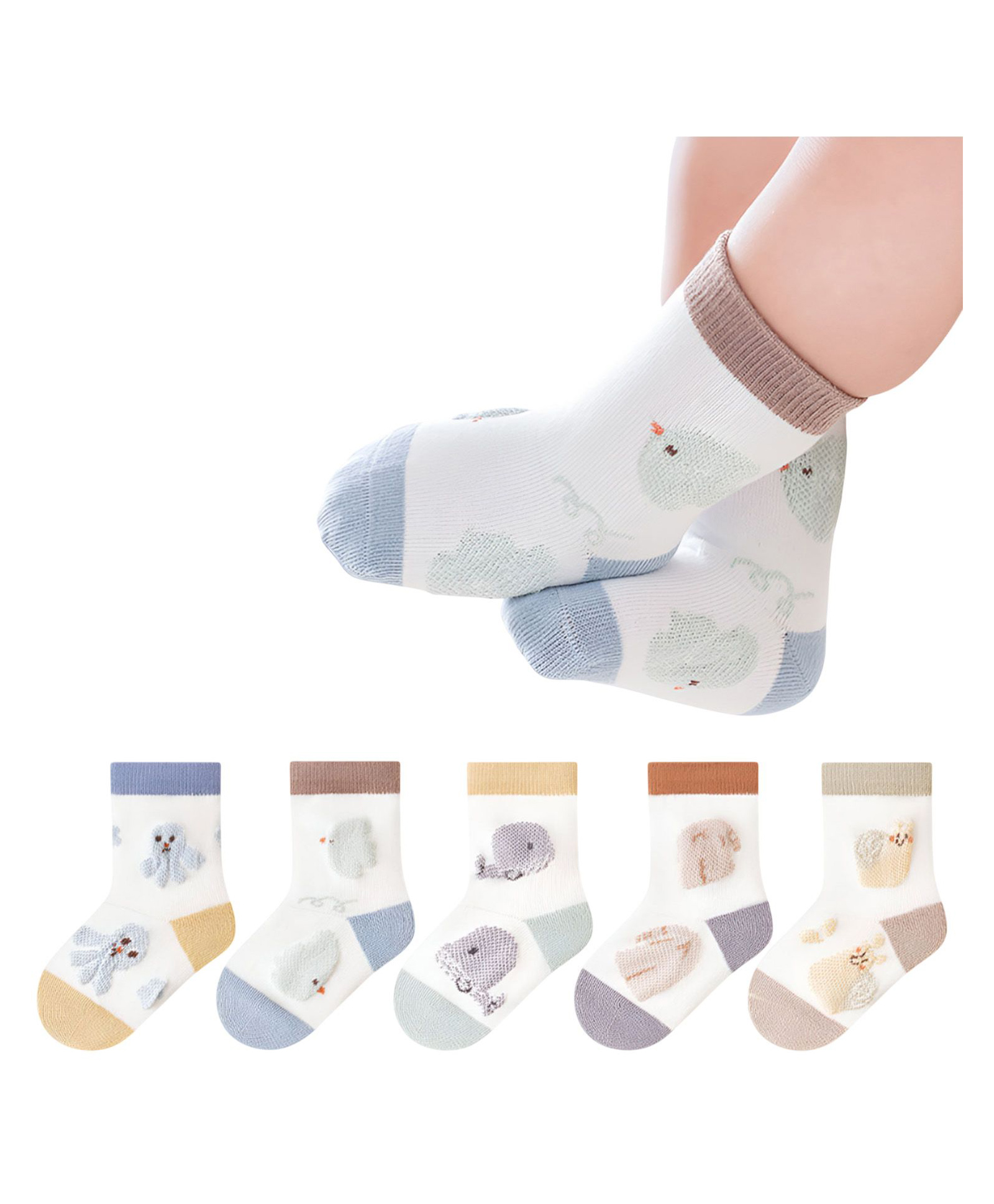 SYGA Pack of 5 Cotton Octopus & Fish Printed Socks - Multi Colour-picture-11
