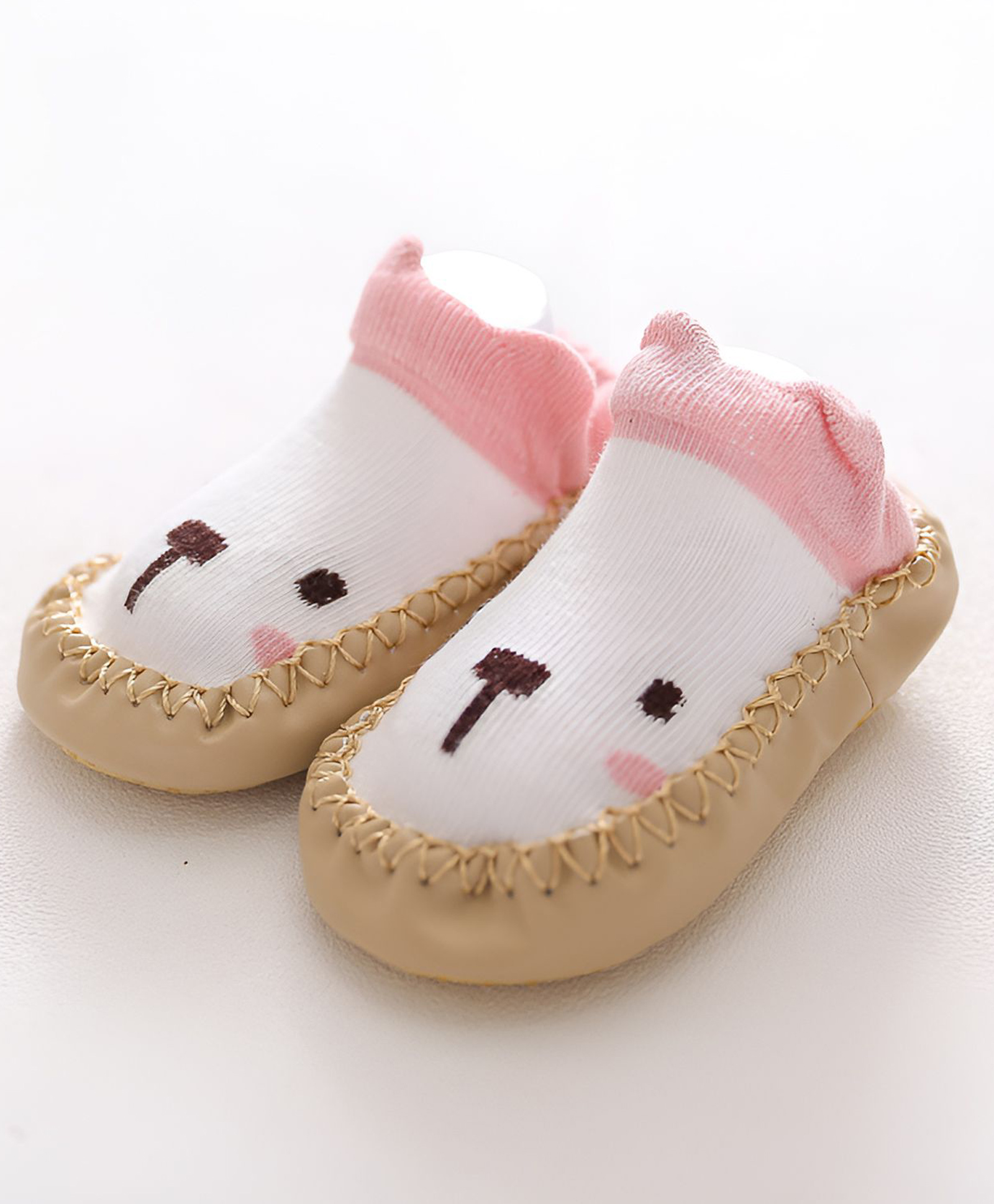 SYGA Cotton Bear Face Printed Sock Shoes - White-picture-16