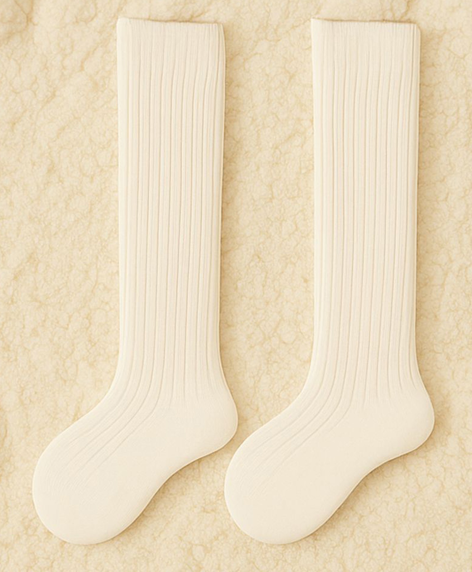 SYGA Cotton Knee Length Solid Color Ribbed Socks - Off White-image-34