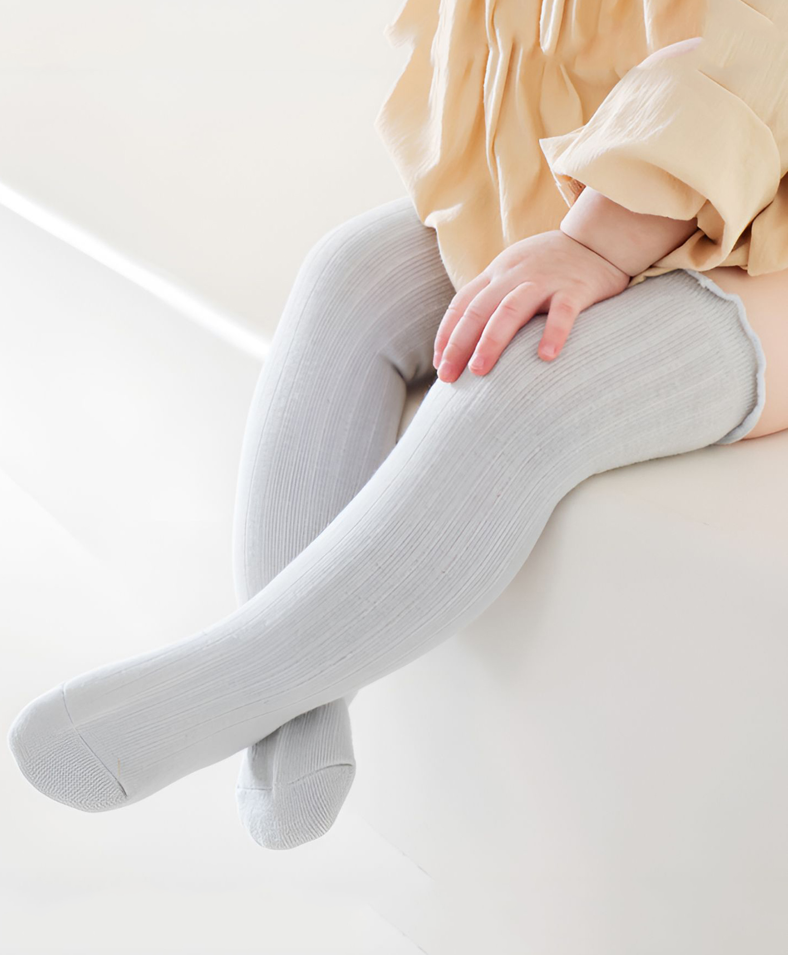 SYGA Cotton Knee Length Solid Color Ribbed Socks - Light Grey-picture-31