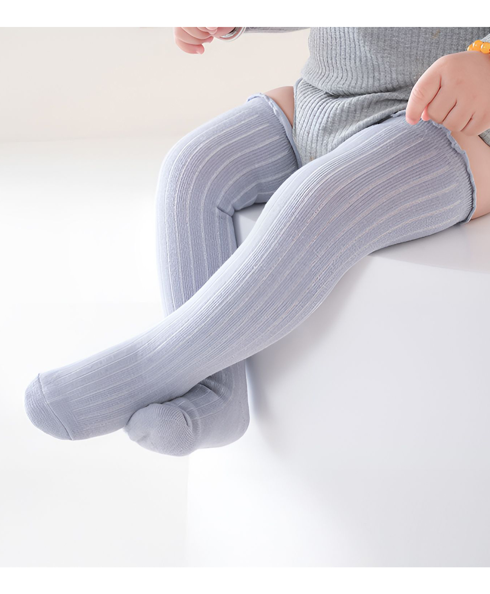 SYGA Cotton Knee Length Solid Color Ribbed Socks - Light Blue-picture-32