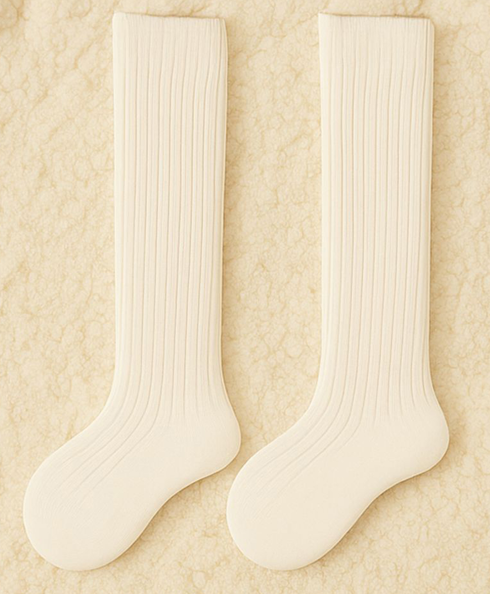 SYGA Cotton Knee Length Solid Color Ribbed Socks - Off White-image-35