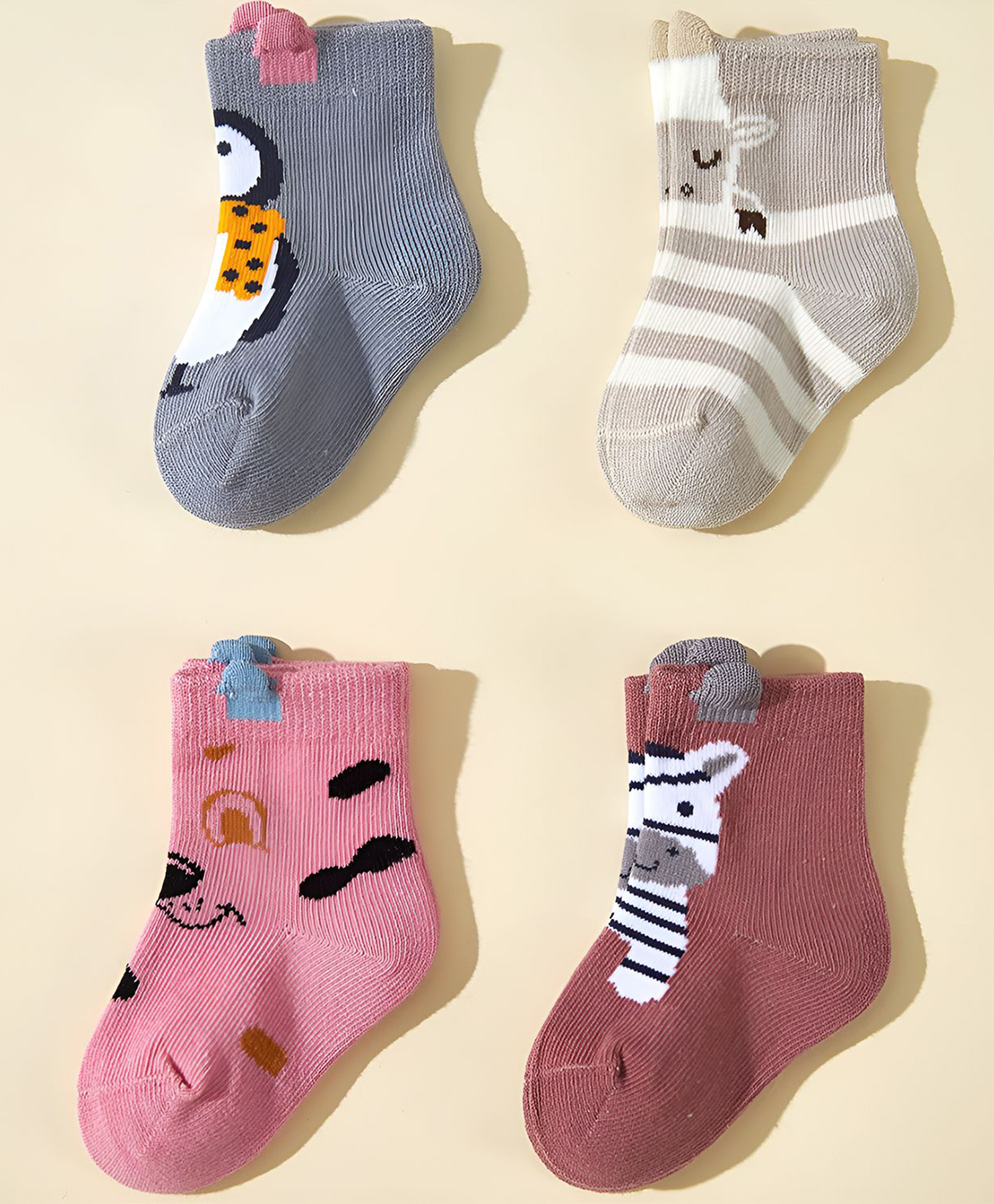 SYGA Cotton Ankle Length Penguin & Zebra Designed Socks Pack of 4 - Multicolor-image-49