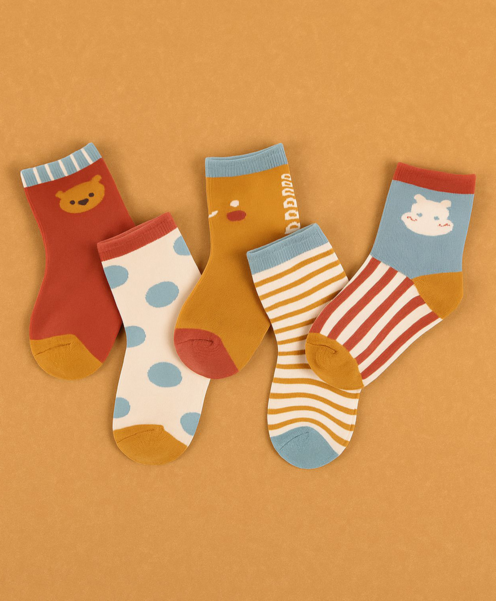 SYGA Cotton Ankle Length Polka Dots Designed & Striped Socks Pack of 5 - Multicolor-image-36