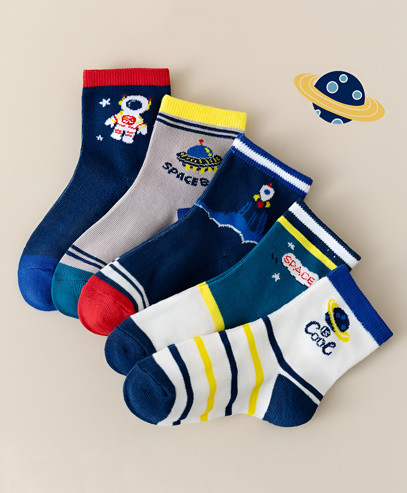 SYGA Ankle Length Cotton Space Printed Socks Pack of 5 - Multicolor-image-37
