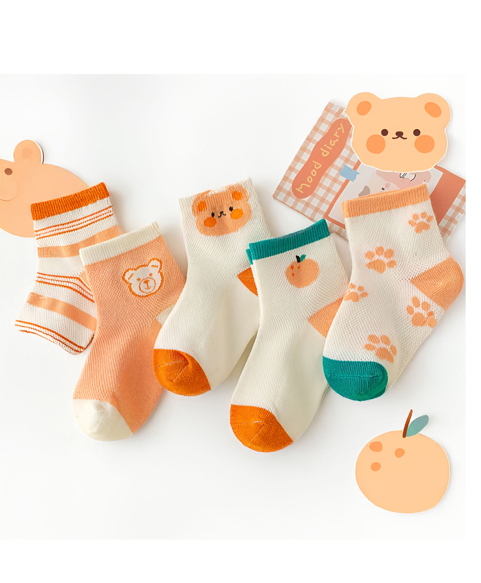 SYGA Pack of 5 Cotton teddy bear Printed Socks - Multi Colour-image-11