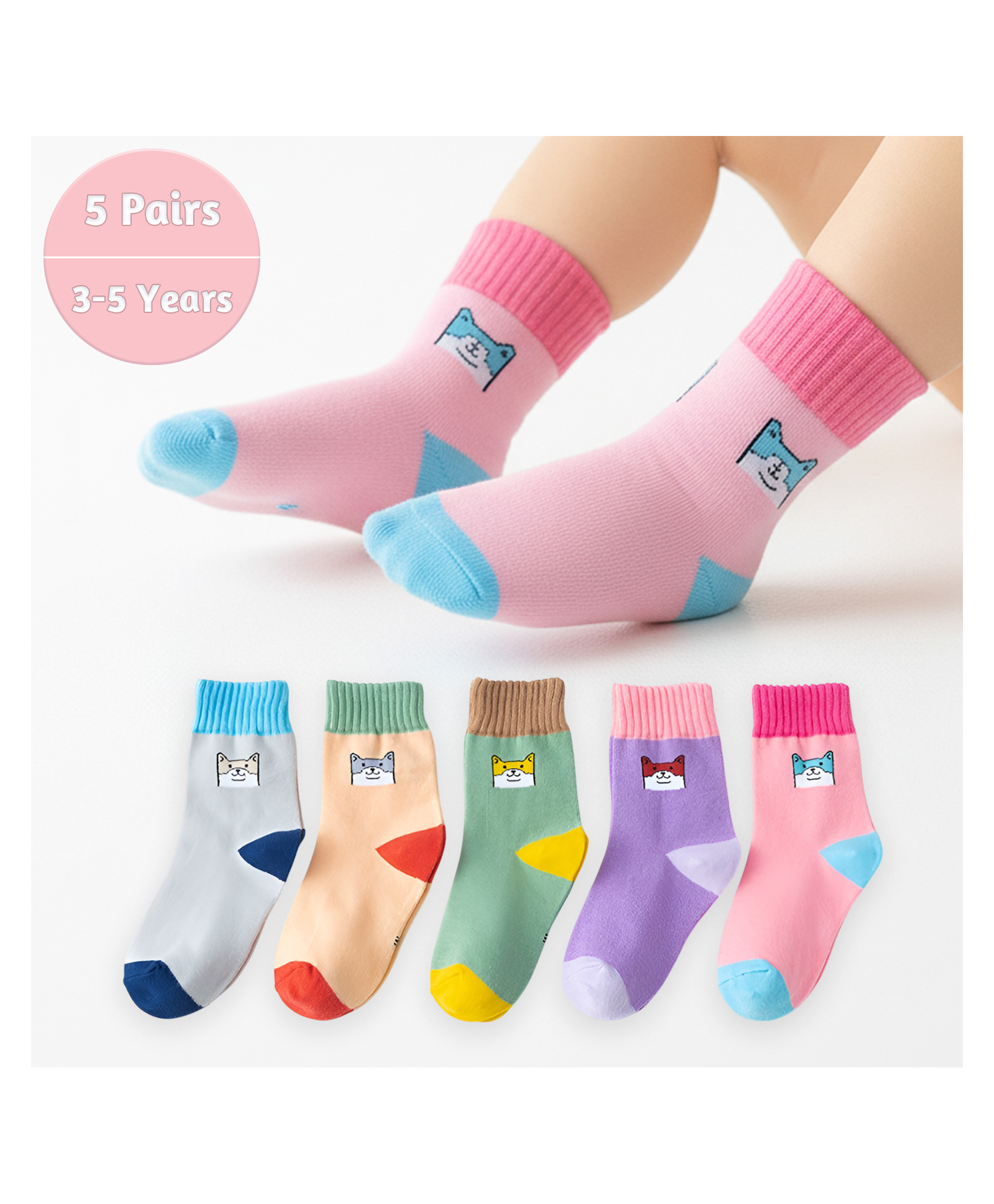 SYGA Pack of 5 Cotton Cat Printed Socks - Multi Colour-picture-12