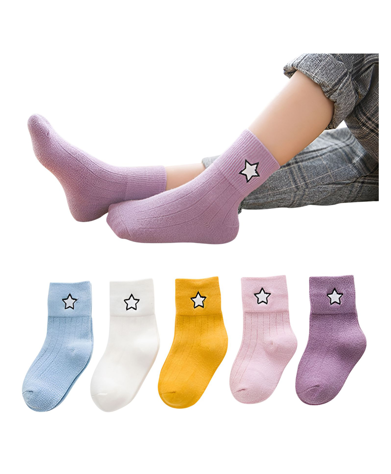 SYGA Pack of 5 Cotton Star Printed Socks - Multi Colour-picture-24