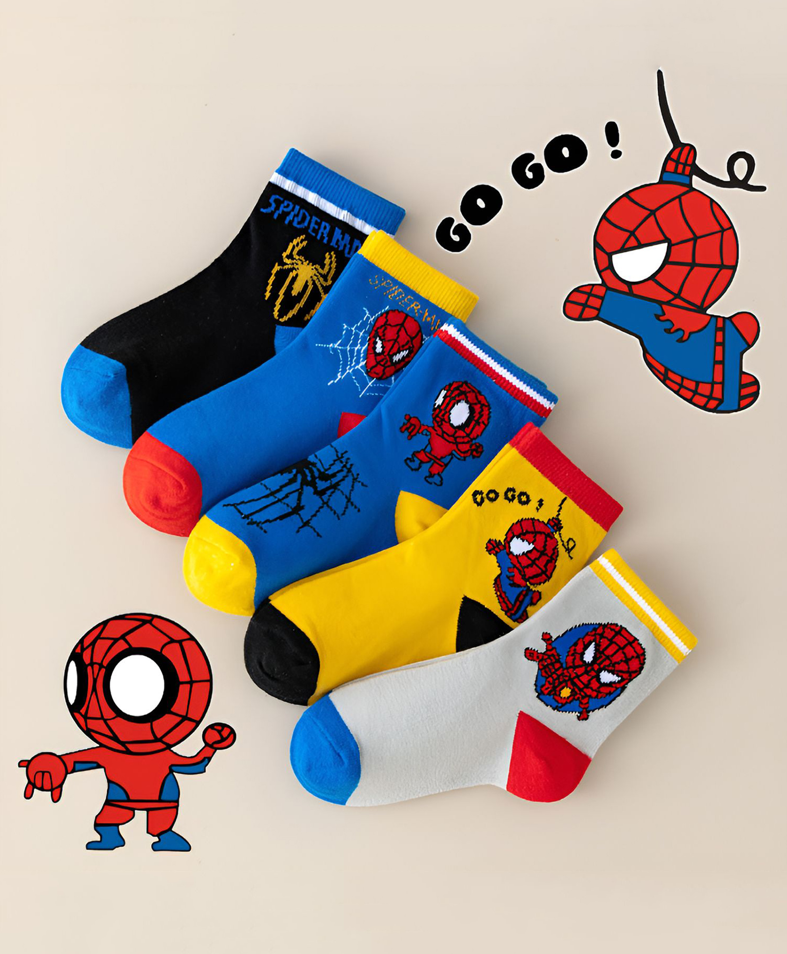SYGA Pack of 5 Cotton Spider Printed Socks - Multi Colour