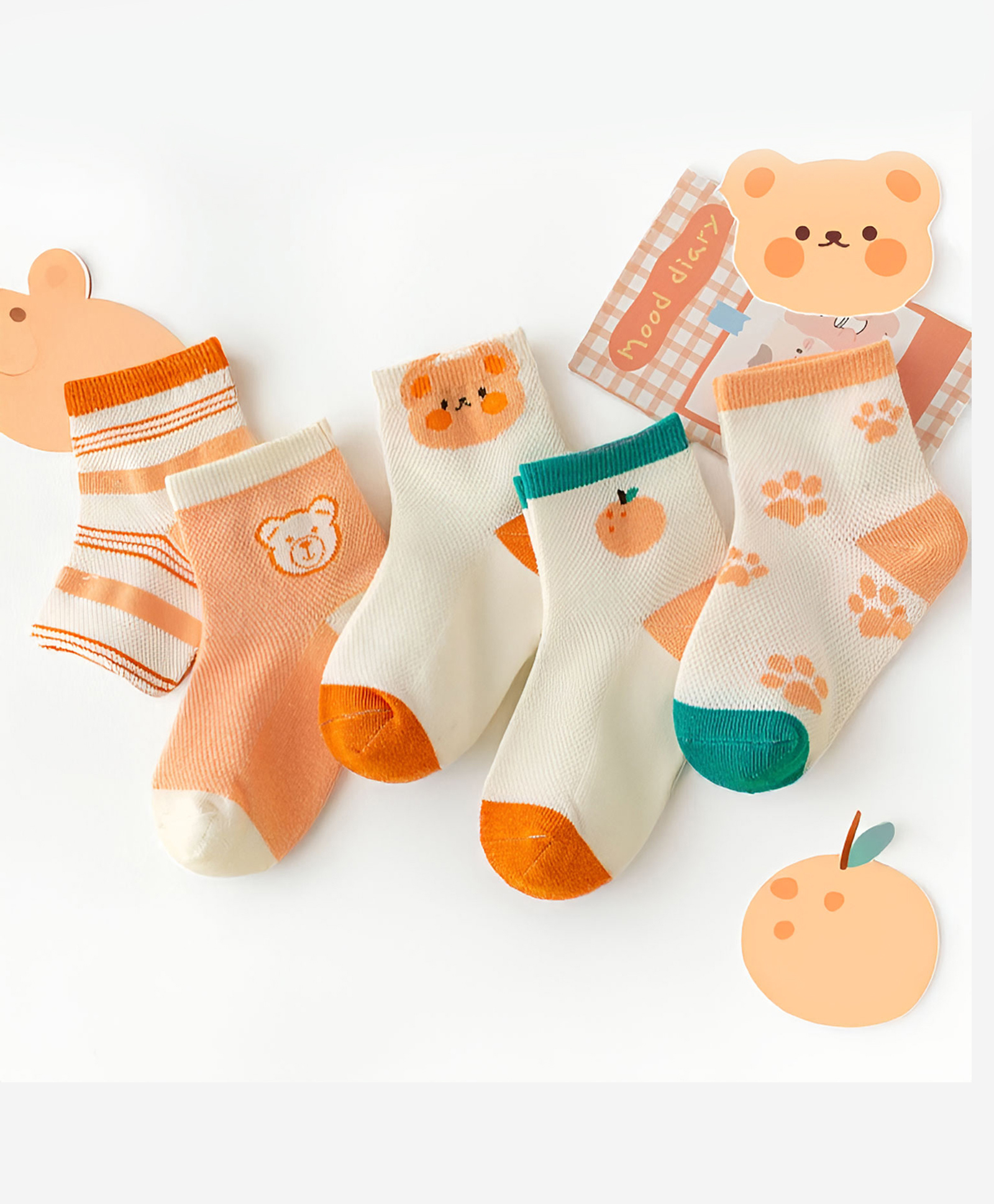 SYGA Pack of 5 Cotton Teddy bear Printed Socks - Multi Colour-picture-19