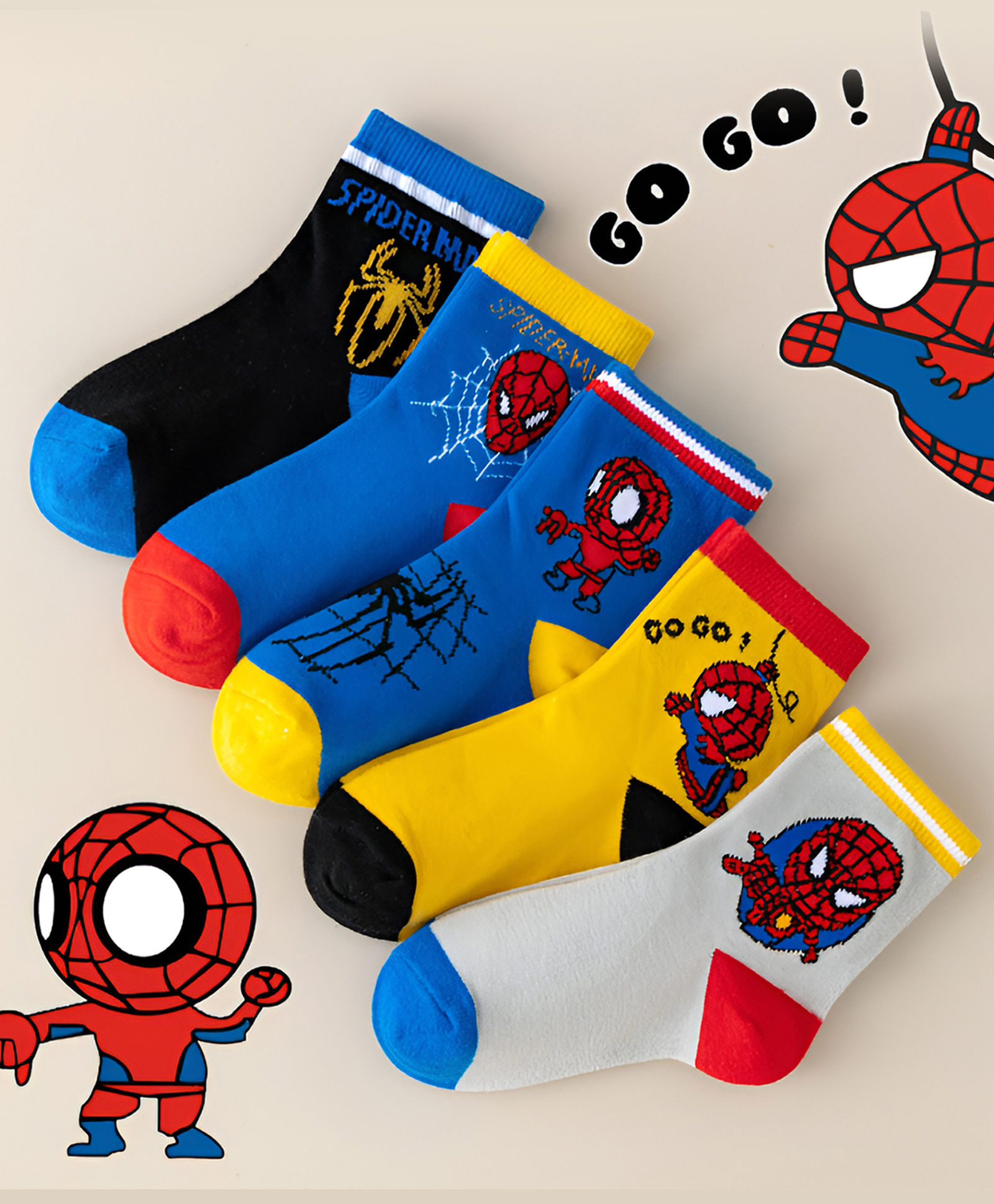 SYGA Pack of 5 Cotton Spider Printed Socks - Multi Colour-picture-10