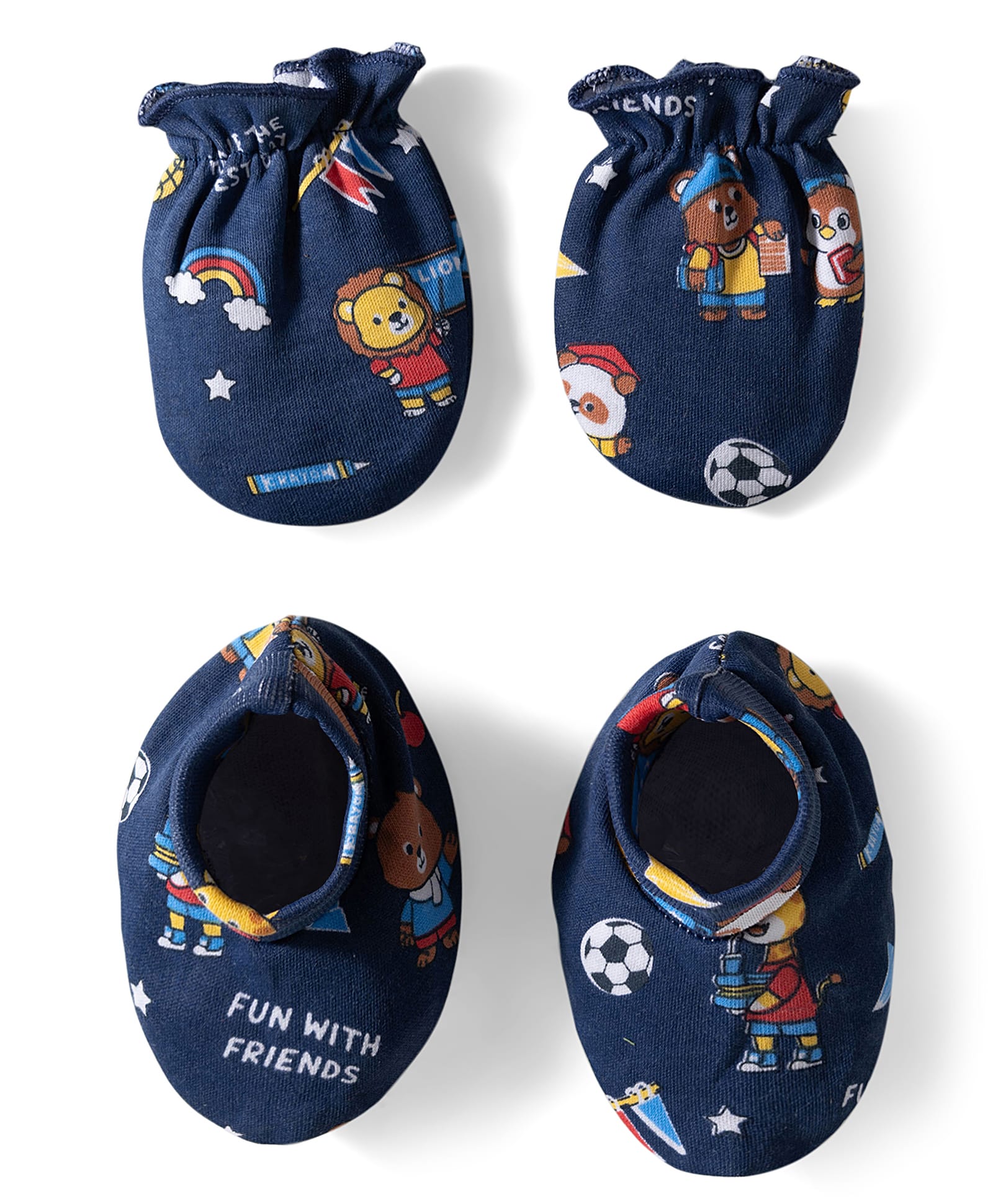 Babyhug 100% Cotton Knit Mittens & Booties with Sports Theme Print - Navy Blue-picture-28