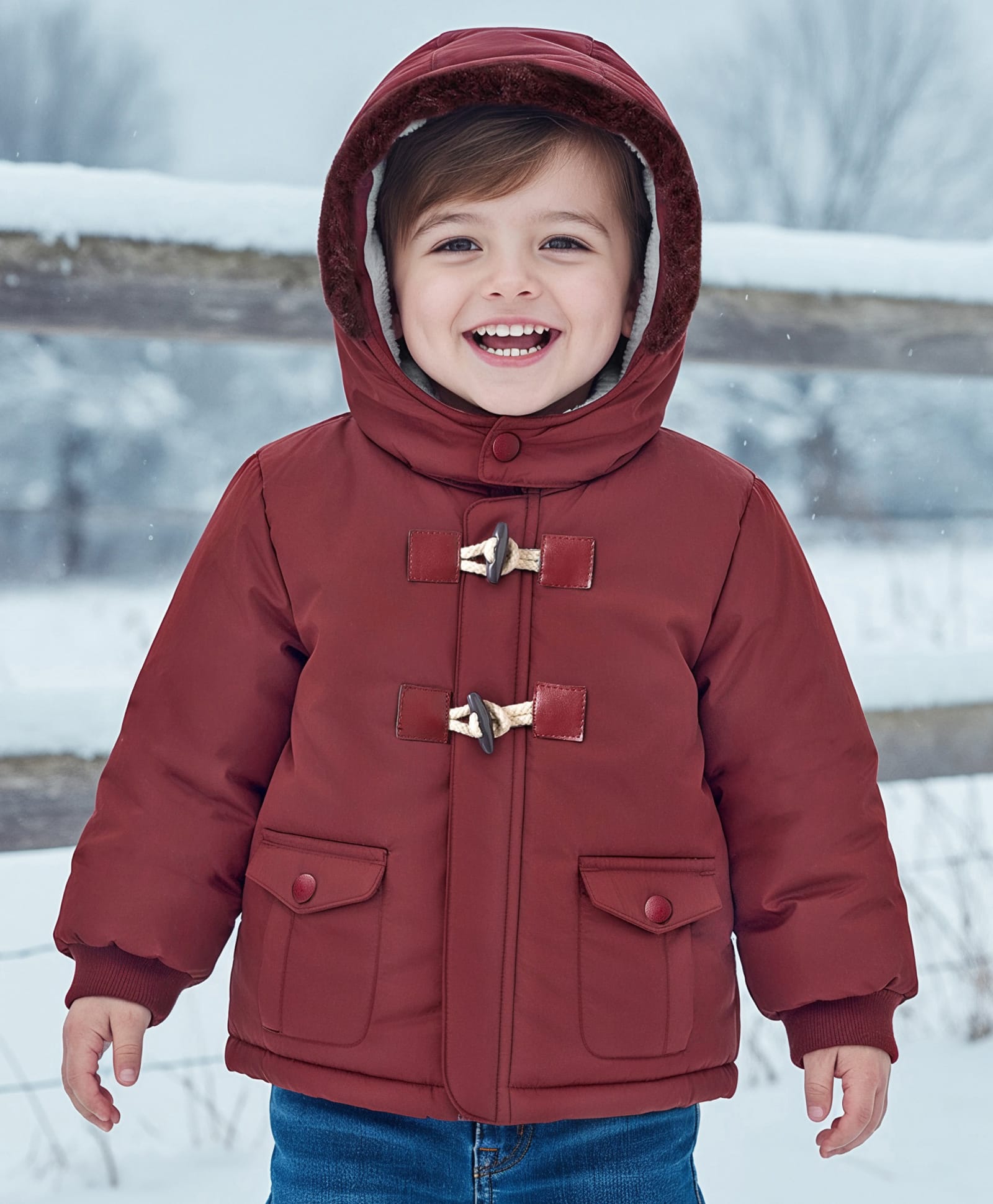 Babyoye Woven Full Sleeves Front Open Padded Hooded Jacket - Maroon-image-39