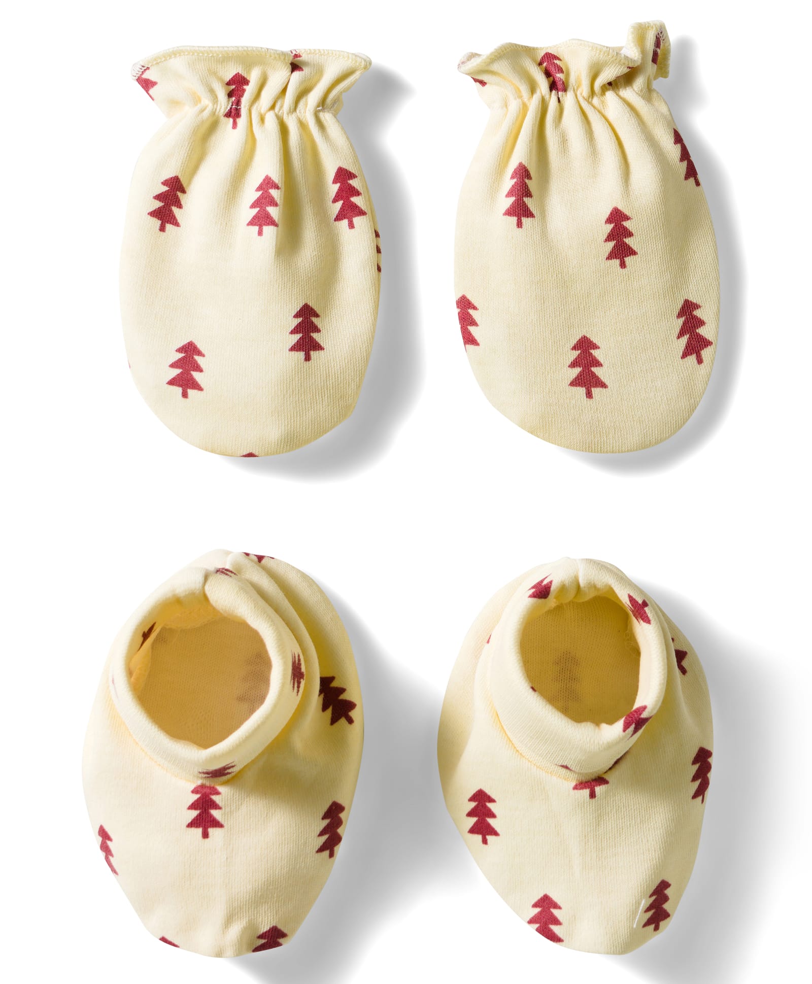 Babyhug 100% Cotton Mittens & Booties Set With Tree Print - Beige-image-12