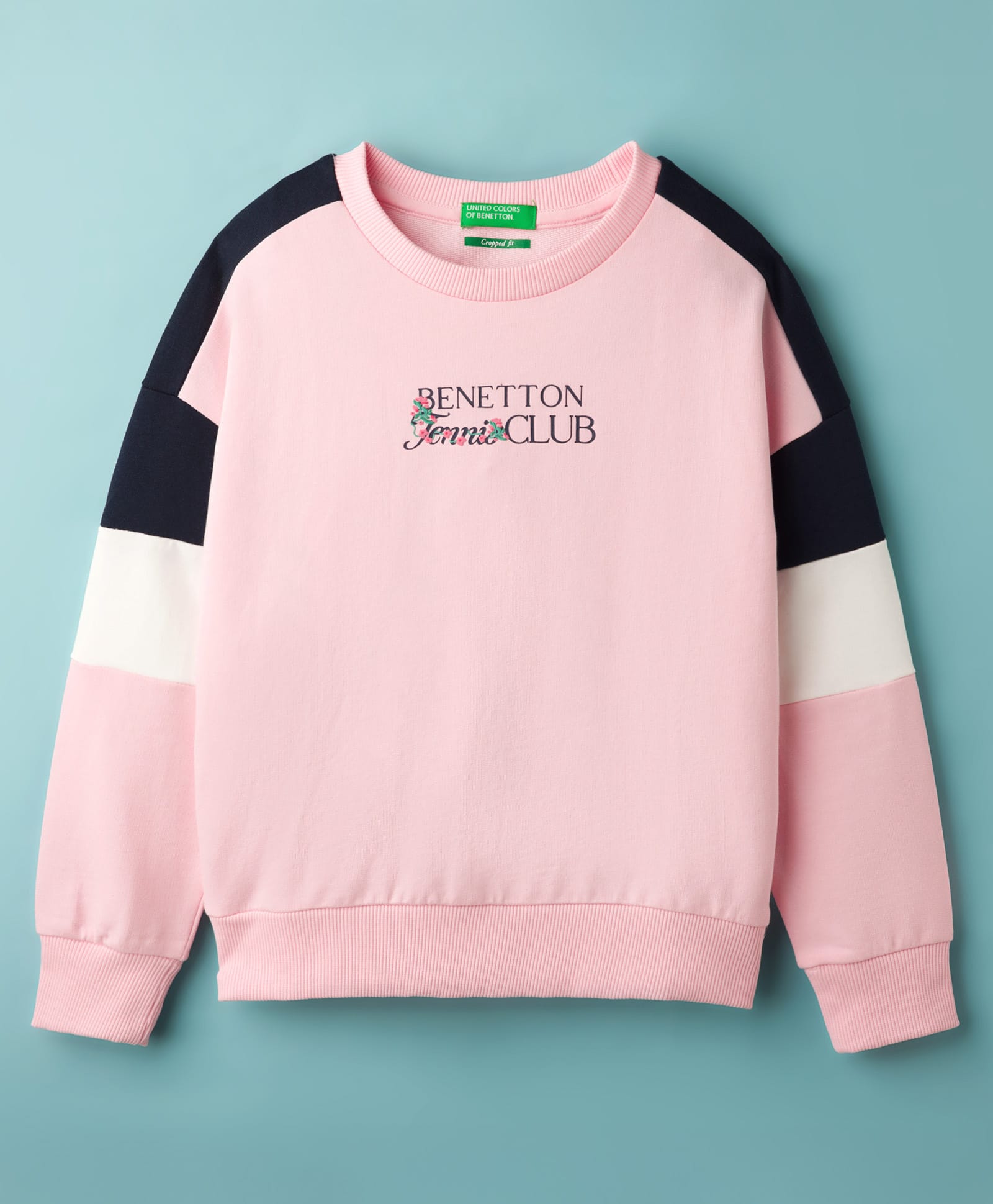 UCB 100% Cotton Fleece Knit Color Block Cropped Solid Color Pullover Sweatshirt - Light Pink-picture-31