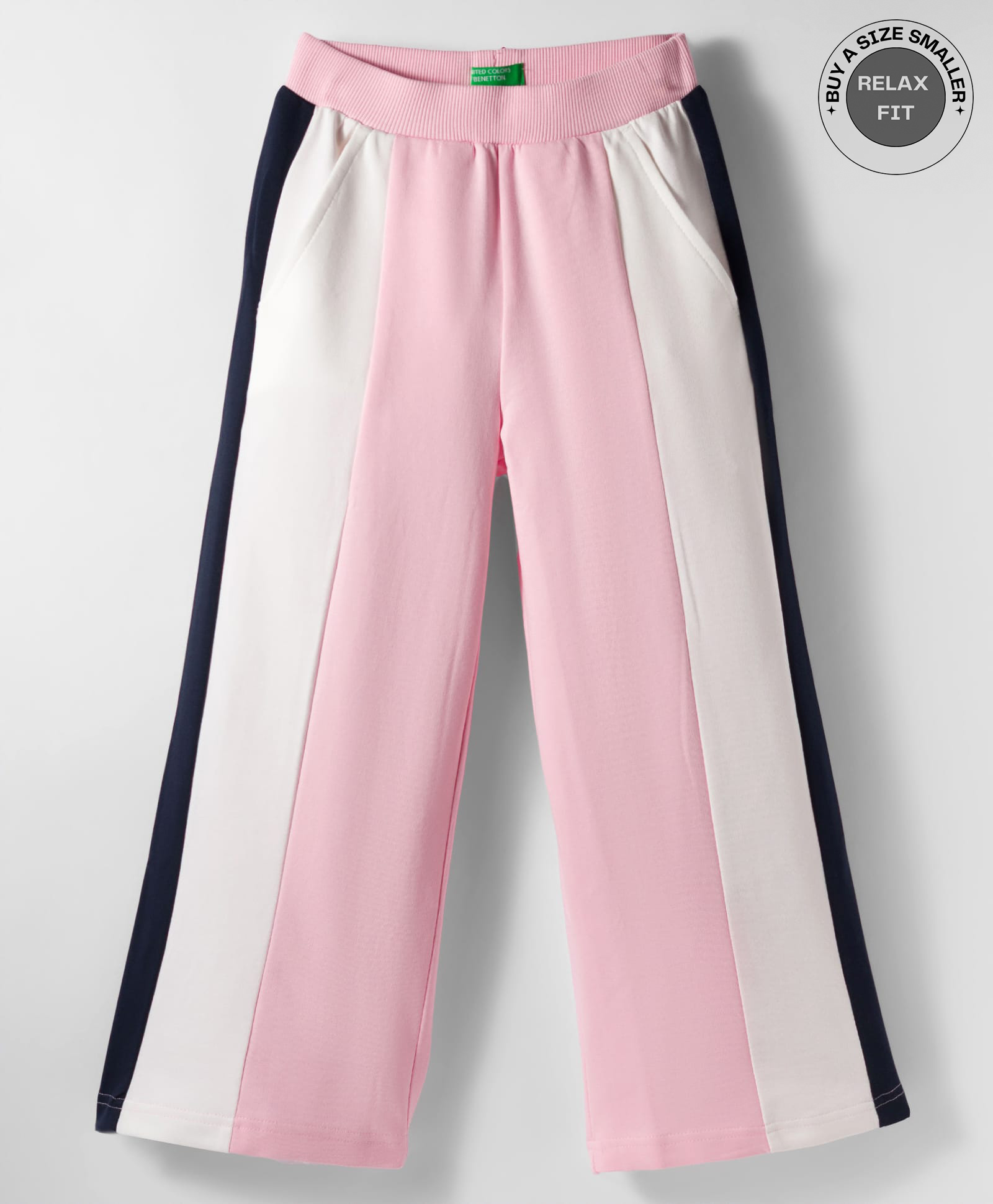 UCB Cotton Knit Full Length Wide Leg Track Pant With Colour Block - Light Pink-image-7