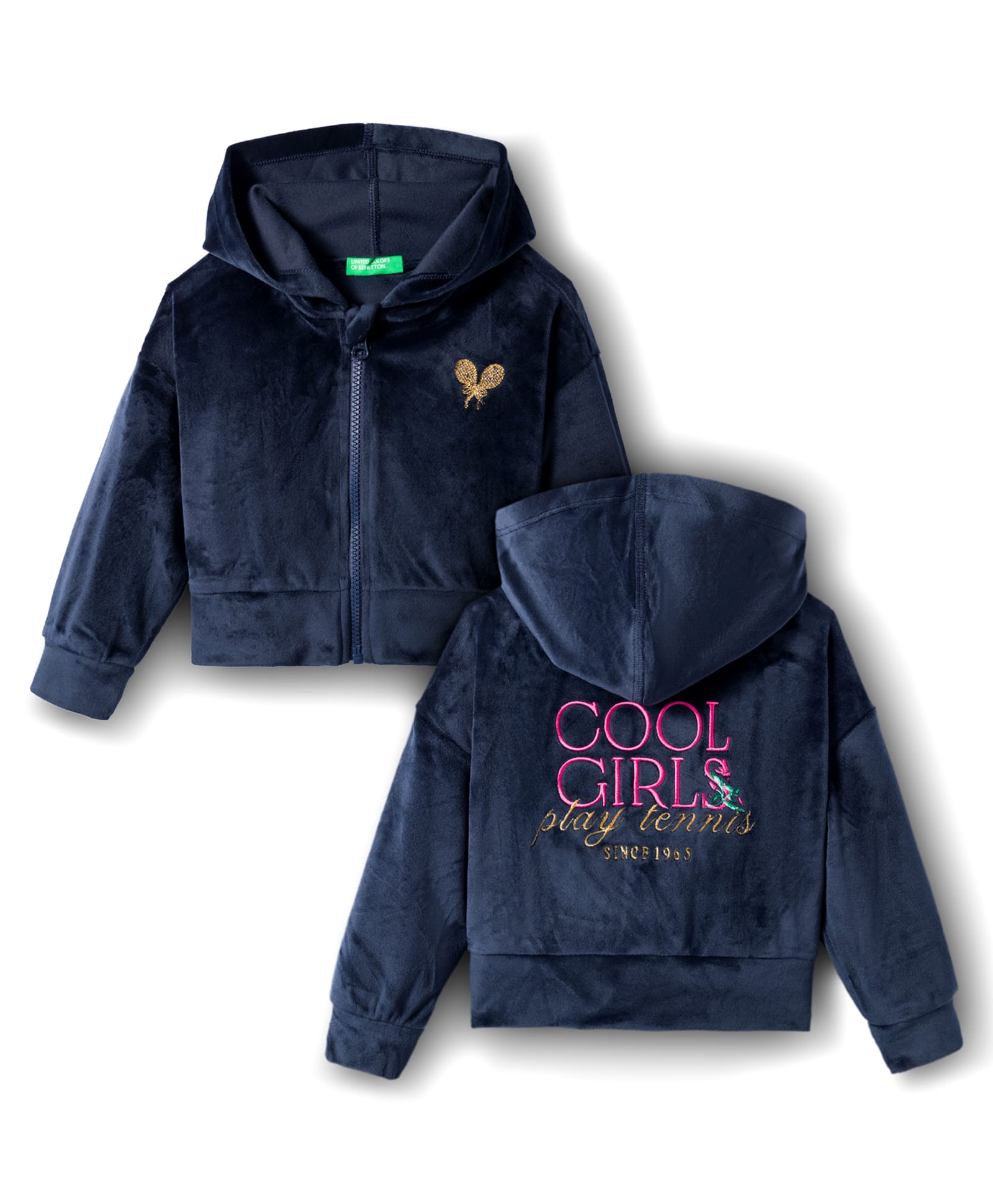 UCB Knit Full Sleeves Hooded Sweatjacket With Embroidery Detailing - Blue-picture-16
