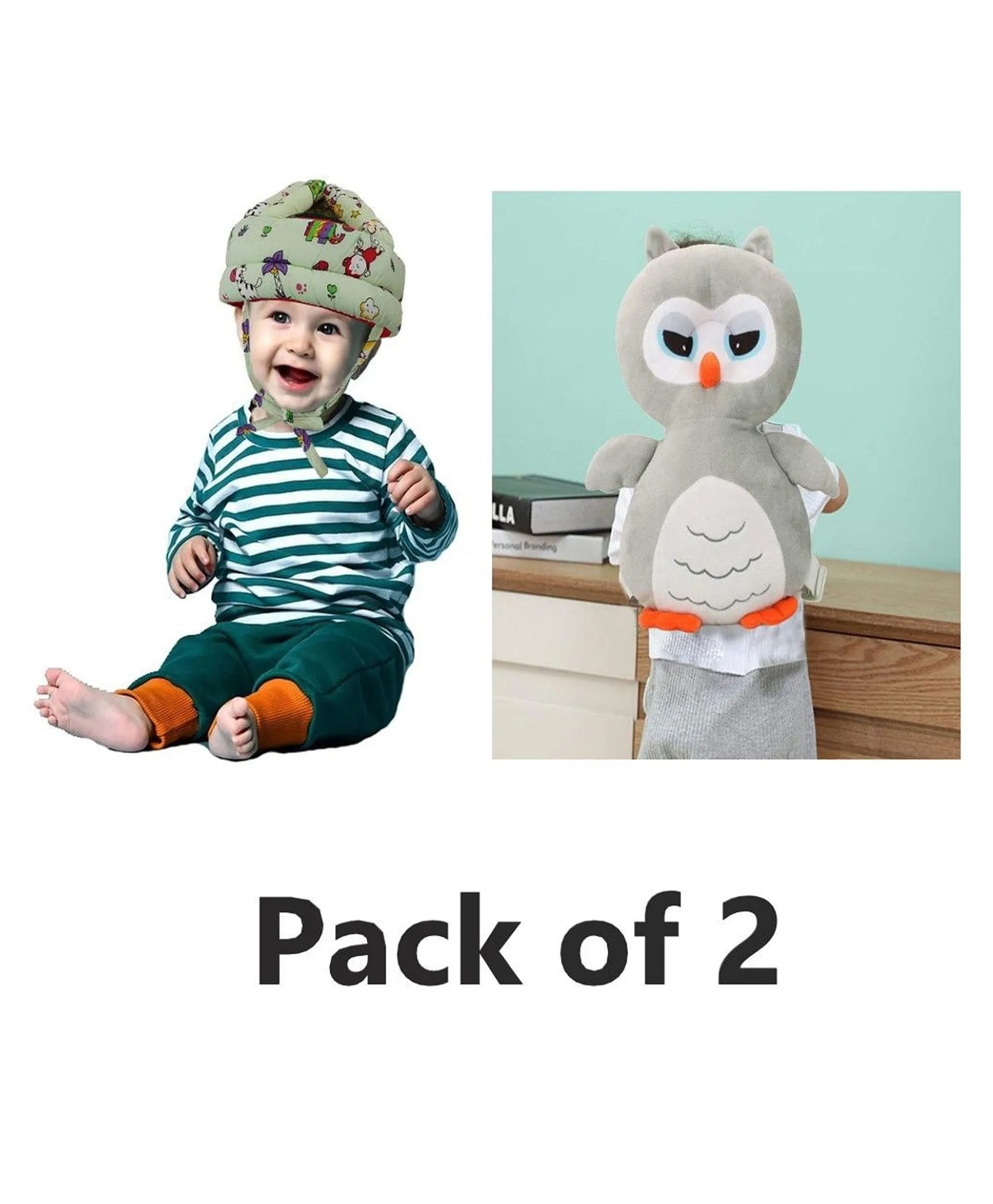 Mihar Baby safety Combo of Baby Helmet and Baby Head Protector Cushion Backpack (Color And Design May Vary)-image-37