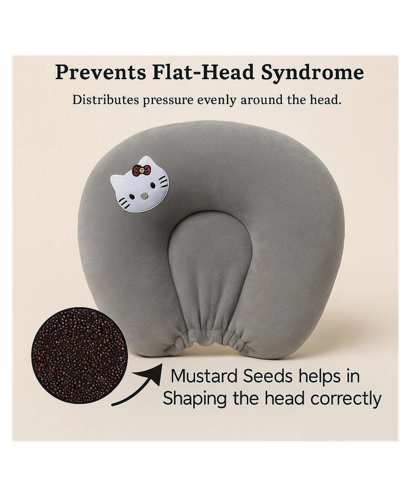 Mihar Mustard Seed Pillow for New Born Baby, Ideal for Round Head Shaping Seed Pillow for 0 to 12 Months Babies (Grey Seed Pillow) ( color and design may vary)-image-8