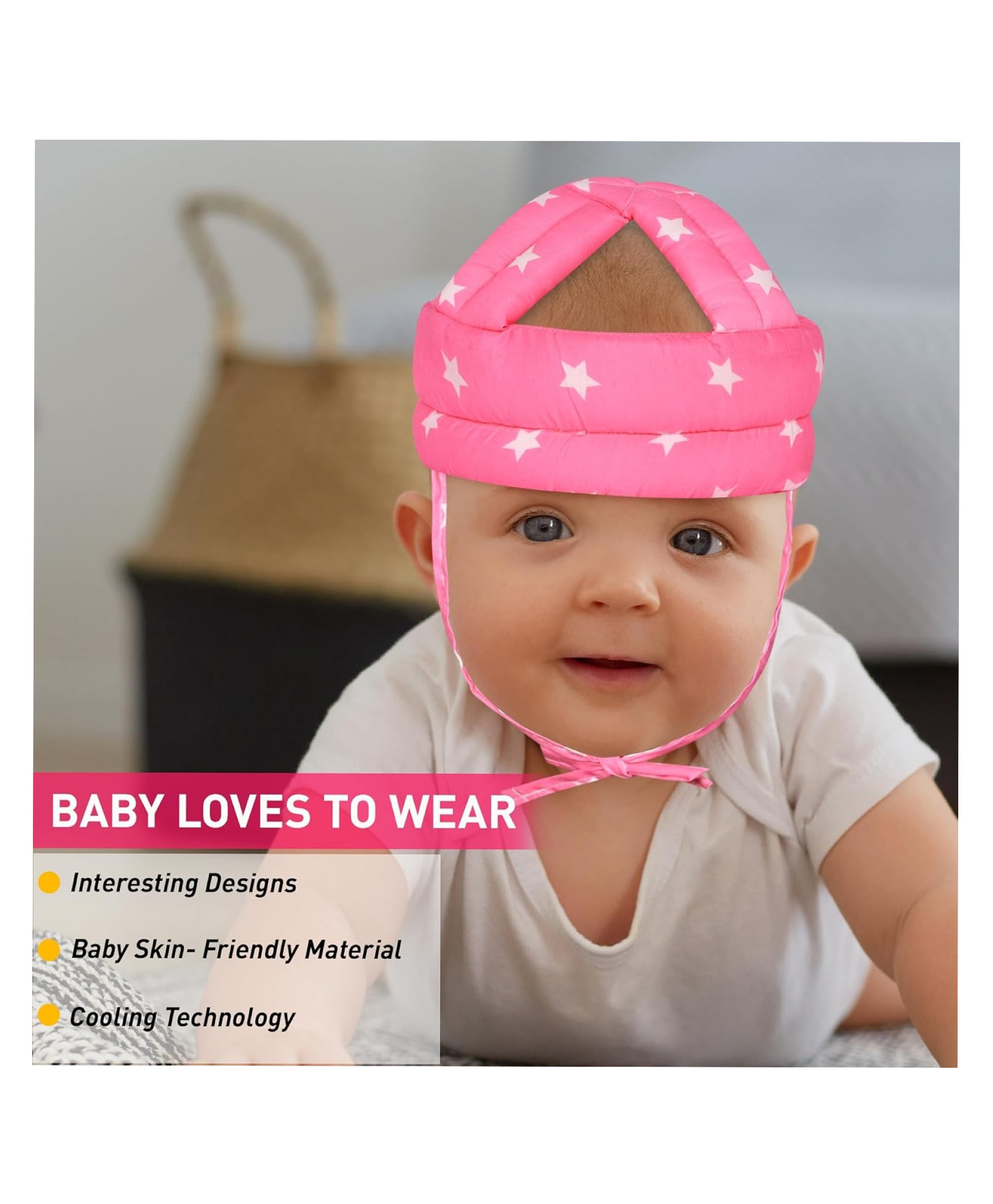 Mihar Essentials Adjustable Cushioned Baby Safety Helmet Pink star-Colour & Design May Vary-image-29