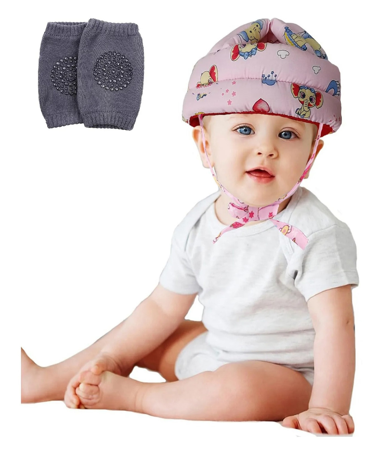 Mihar Essentials Adjustable Cushioned Baby Safety Helmet with Elbow & Knee Protection Pads (Color and Print May Vary)-image-5