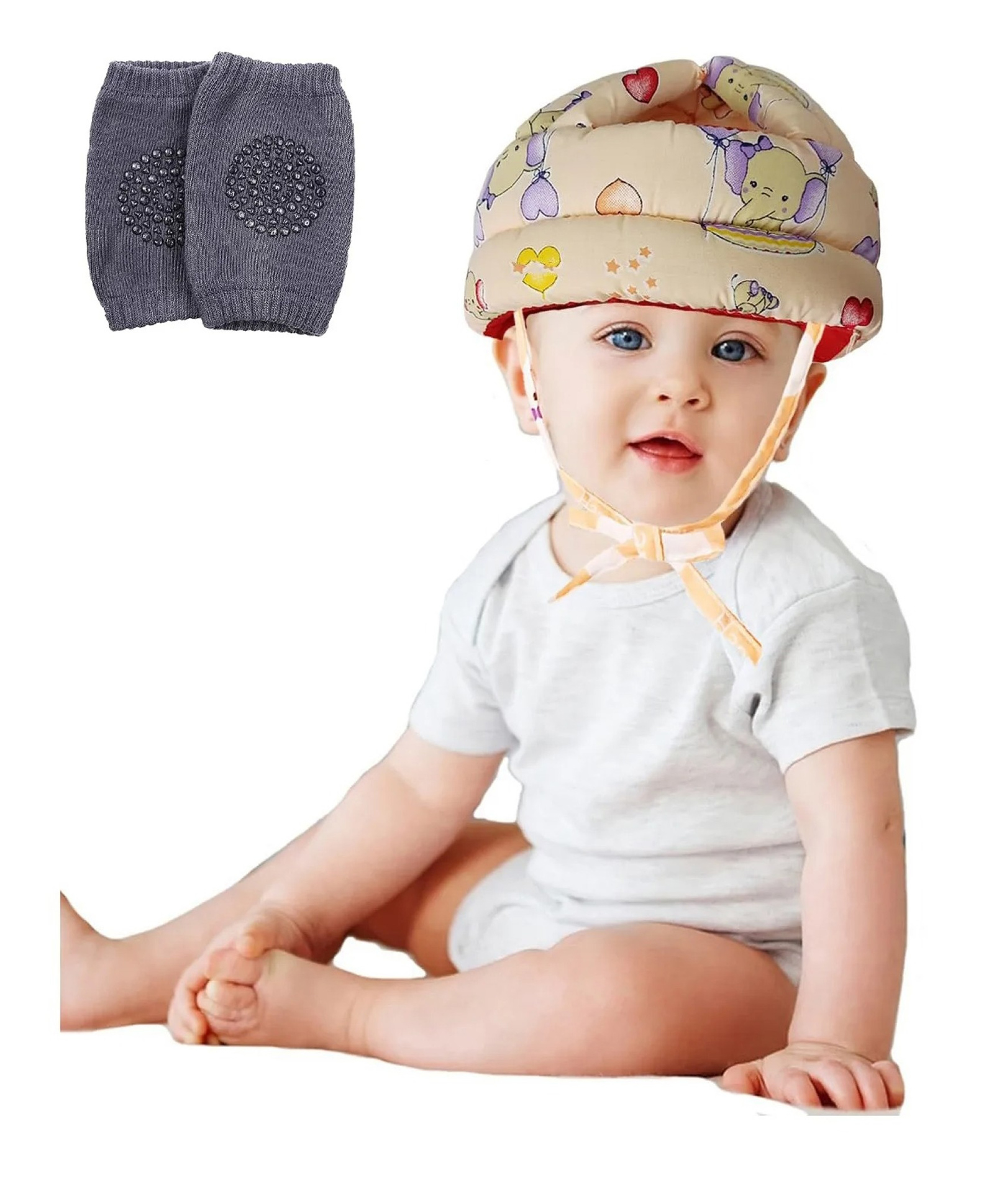 Mihar Essentials Adjustable Cushioned Baby Safety Helmet with Elbow & Knee Protection Pads (Color and Print May Vary)-image-10