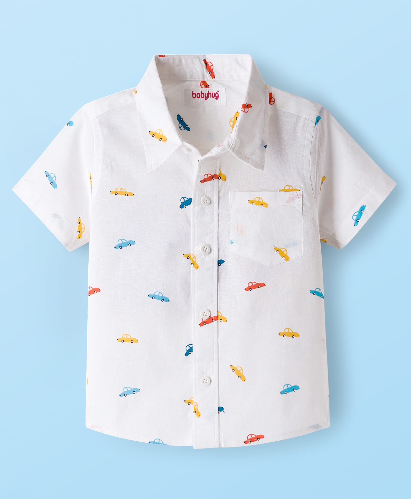 Babyhug Cotton Woven Half Sleeves Shirt With Vehicle Print - White-picture-22