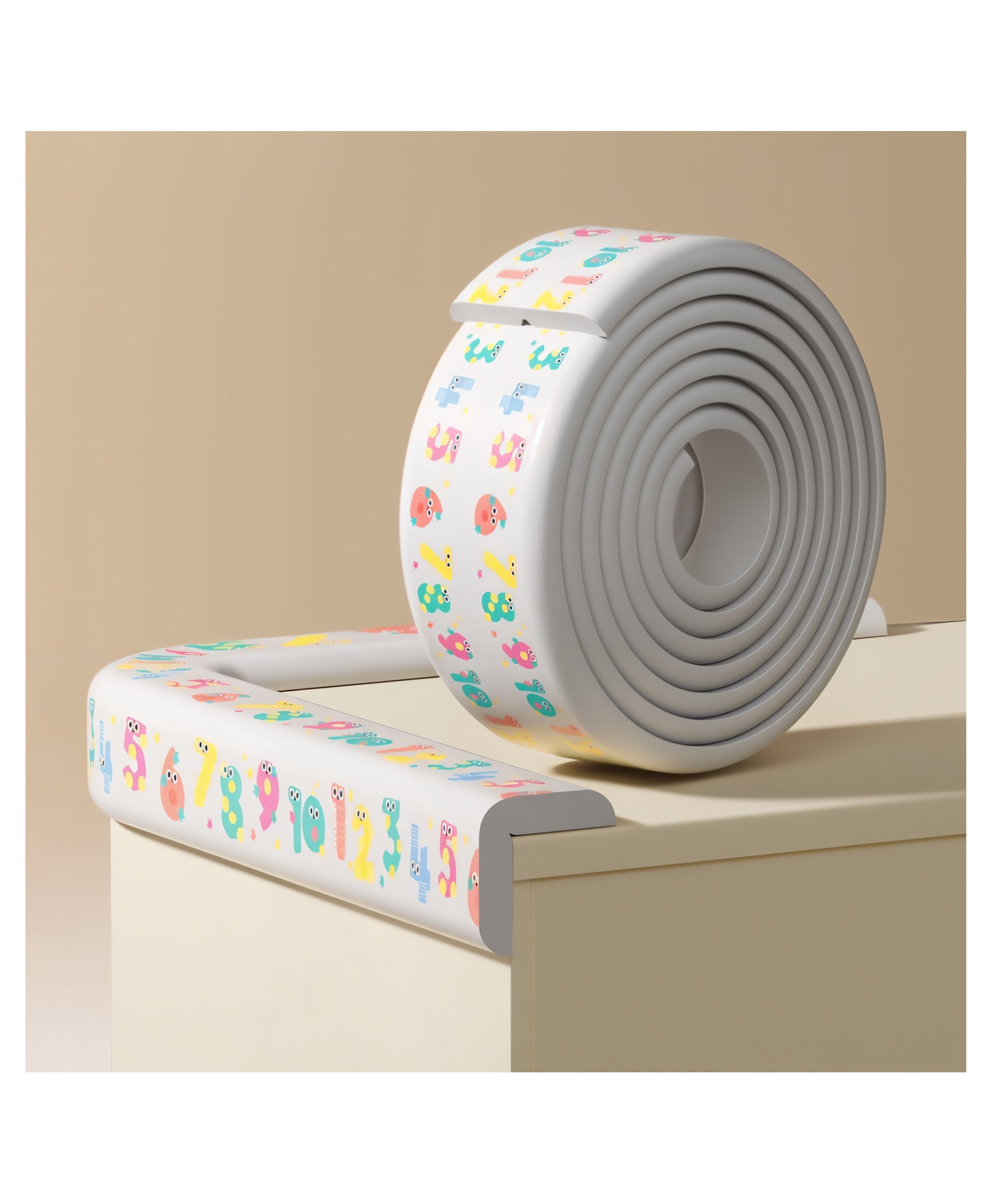 KidDough Baby Proofing Printed Flat Edge Protector - 2 Meters Safety Strip, Furniture, Dense Edge Guard for Kids Safety, Shock Absorbant Edge Protector, Baby Safety Products (Numbers)
